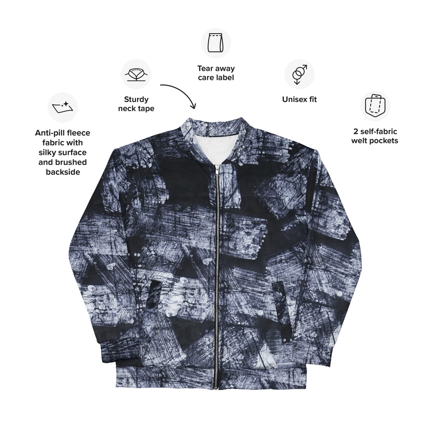 Dark Blue And White African Fabric Unisex Bomber Jacket