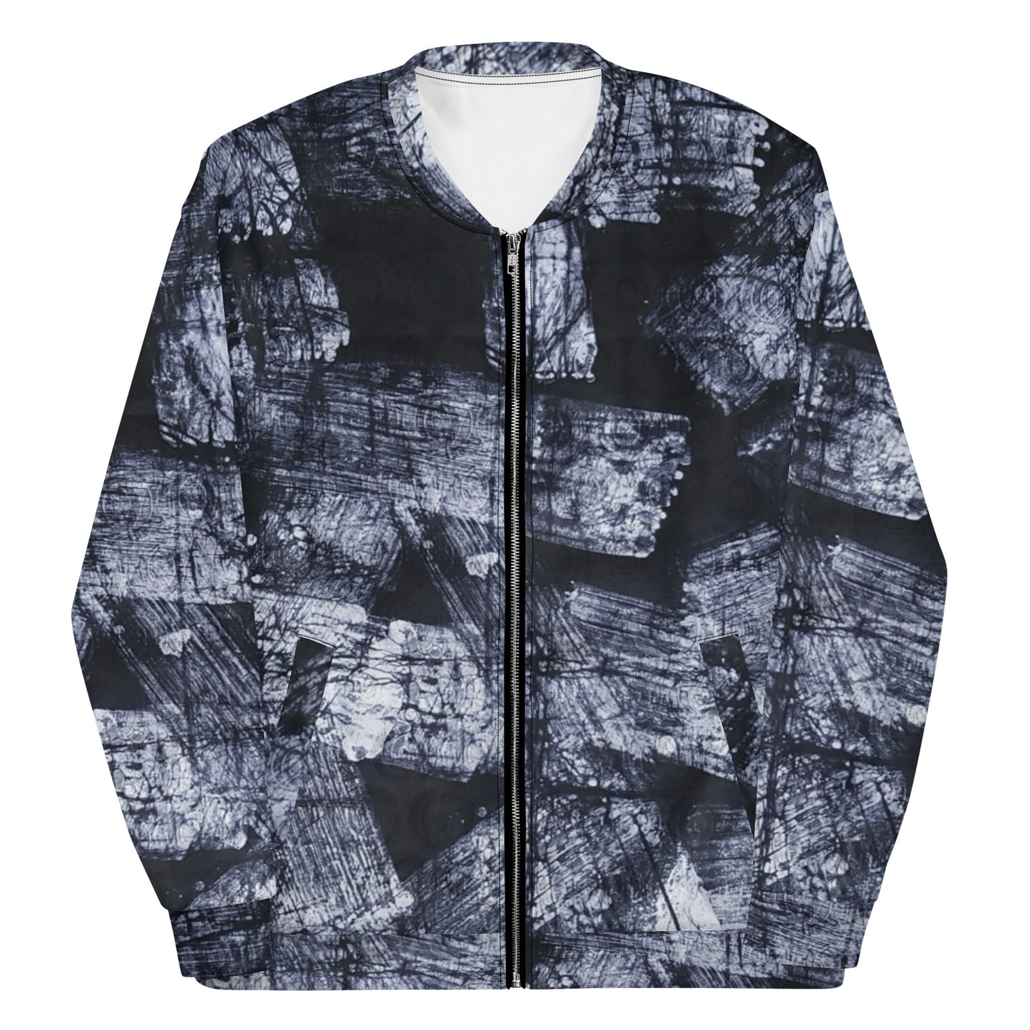 Dark Blue And White African Fabric Unisex Bomber Jacket