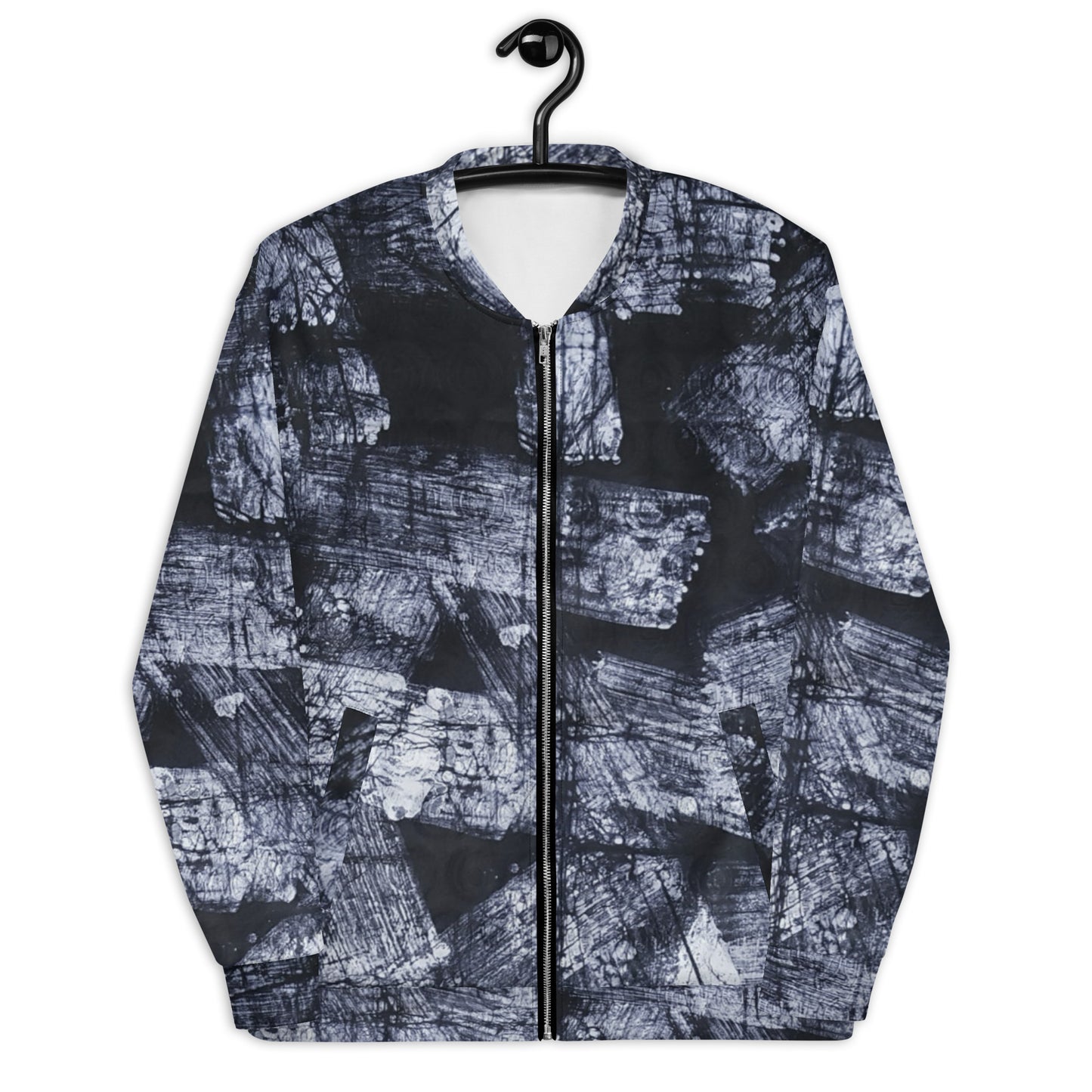 Dark Blue And White African Fabric Unisex Bomber Jacket