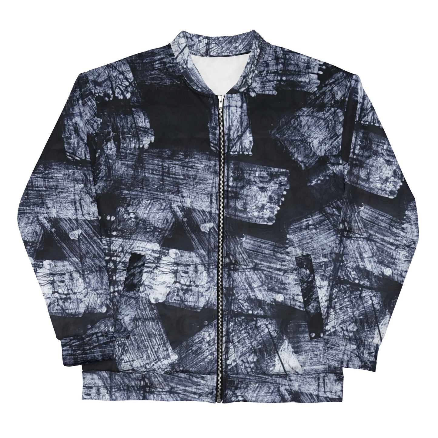 Dark Blue And White African Fabric Unisex Bomber Jacket