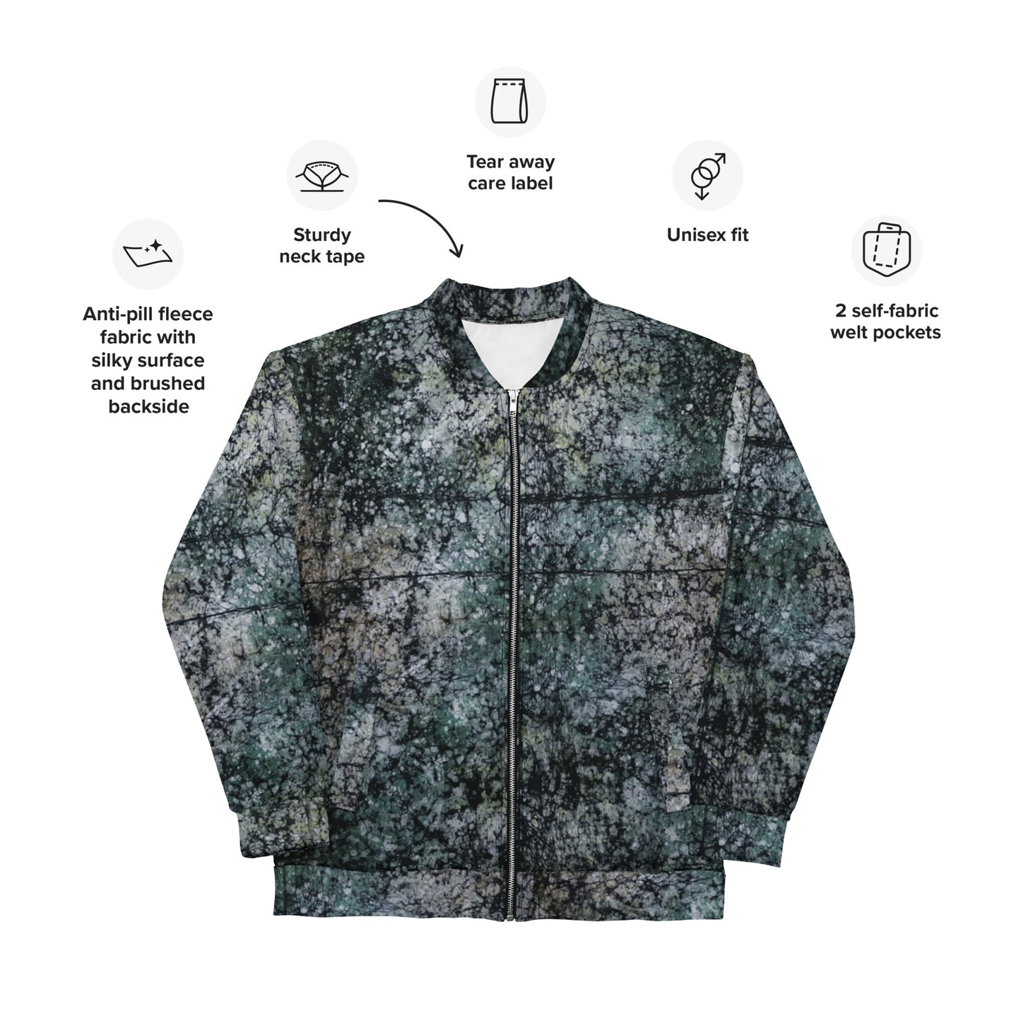 Dark Green Adire Unisex Bomber Jacket