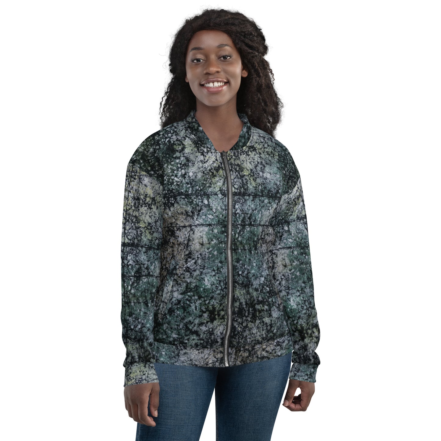 Dark Green Adire Unisex Bomber Jacket