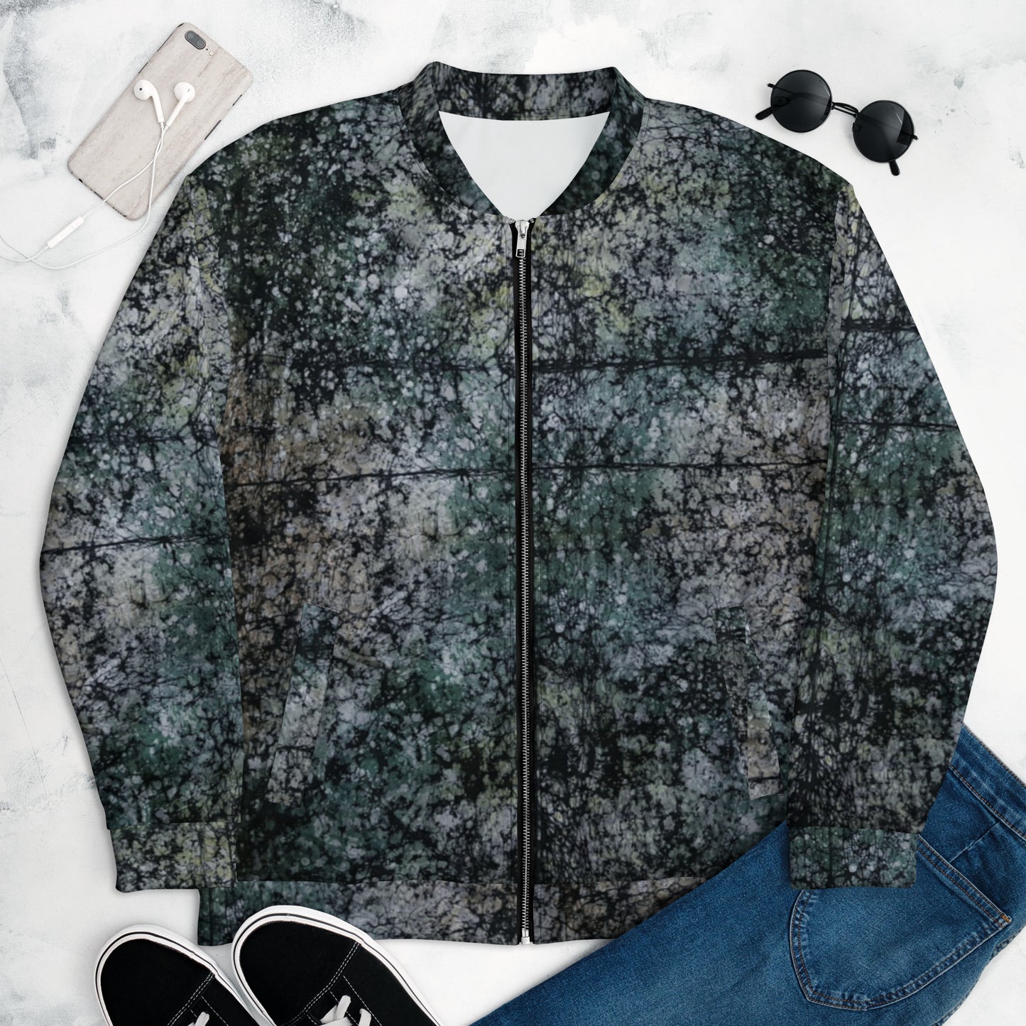 Dark Green Adire Unisex Bomber Jacket