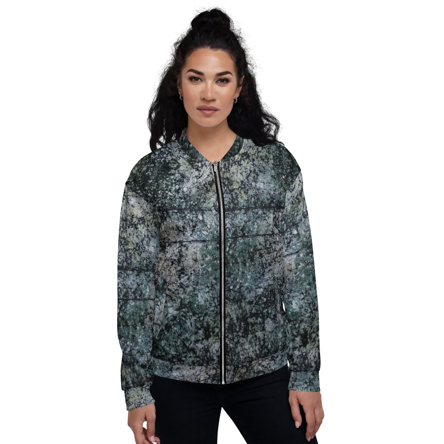 Dark Green Adire Unisex Bomber Jacket