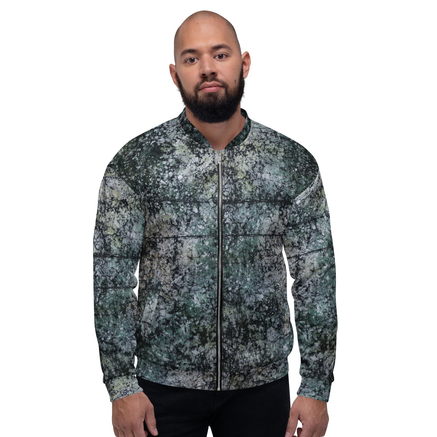 Dark Green Adire Unisex Bomber Jacket