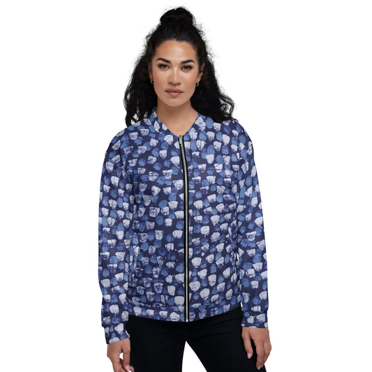 Blue Dotted Adire Unisex Bomber Jacket