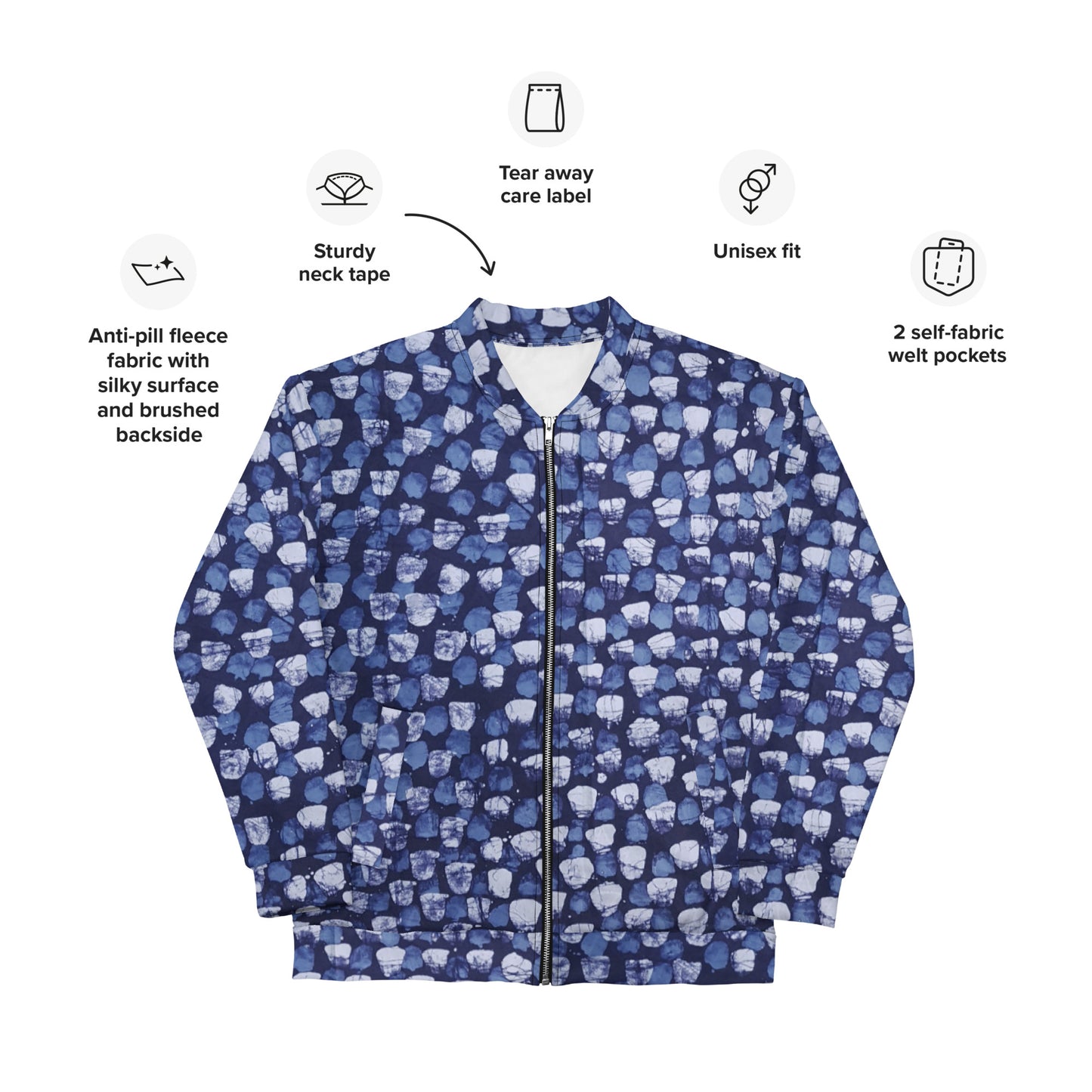 Blue Dotted Adire Unisex Bomber Jacket