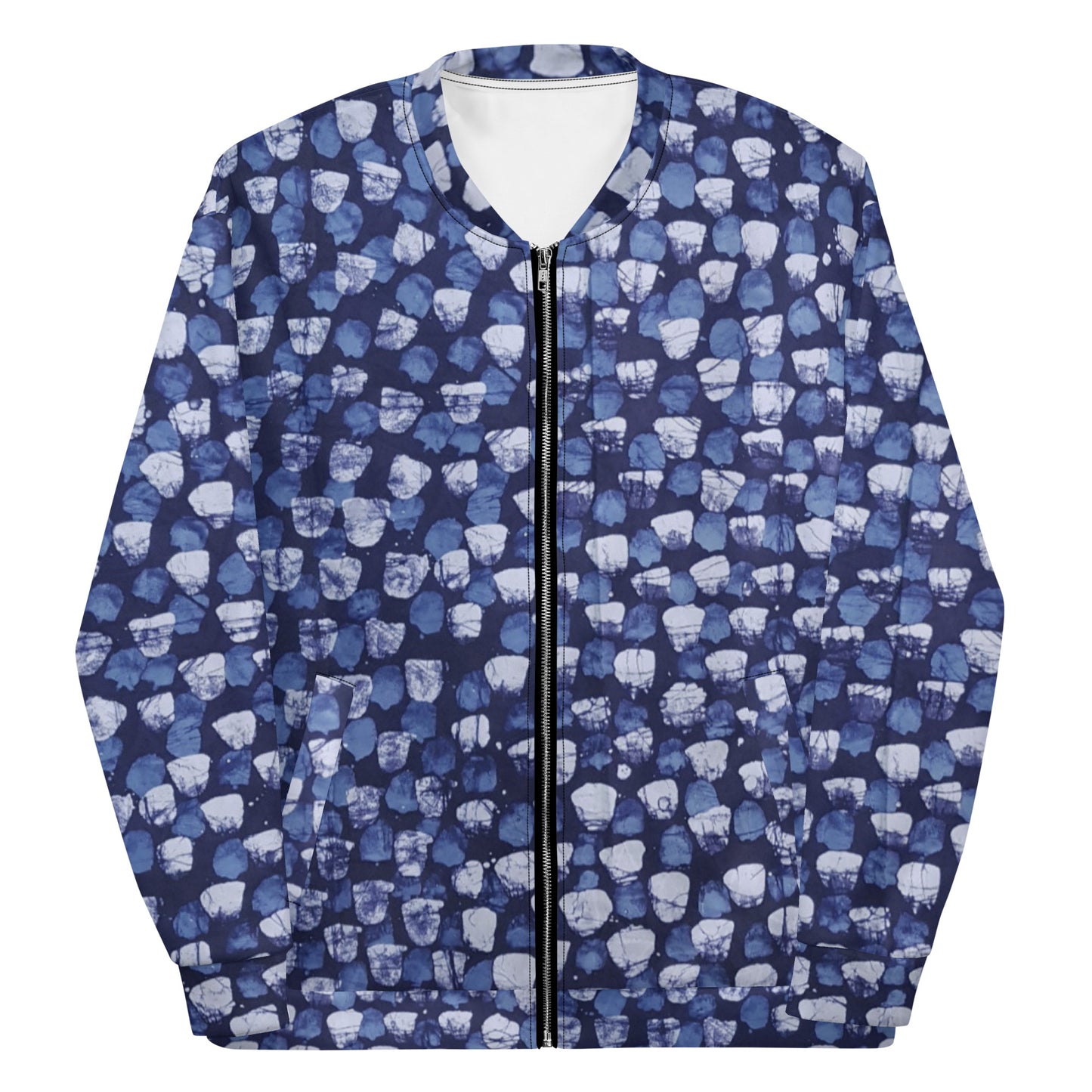 Blue Dotted Adire Unisex Bomber Jacket