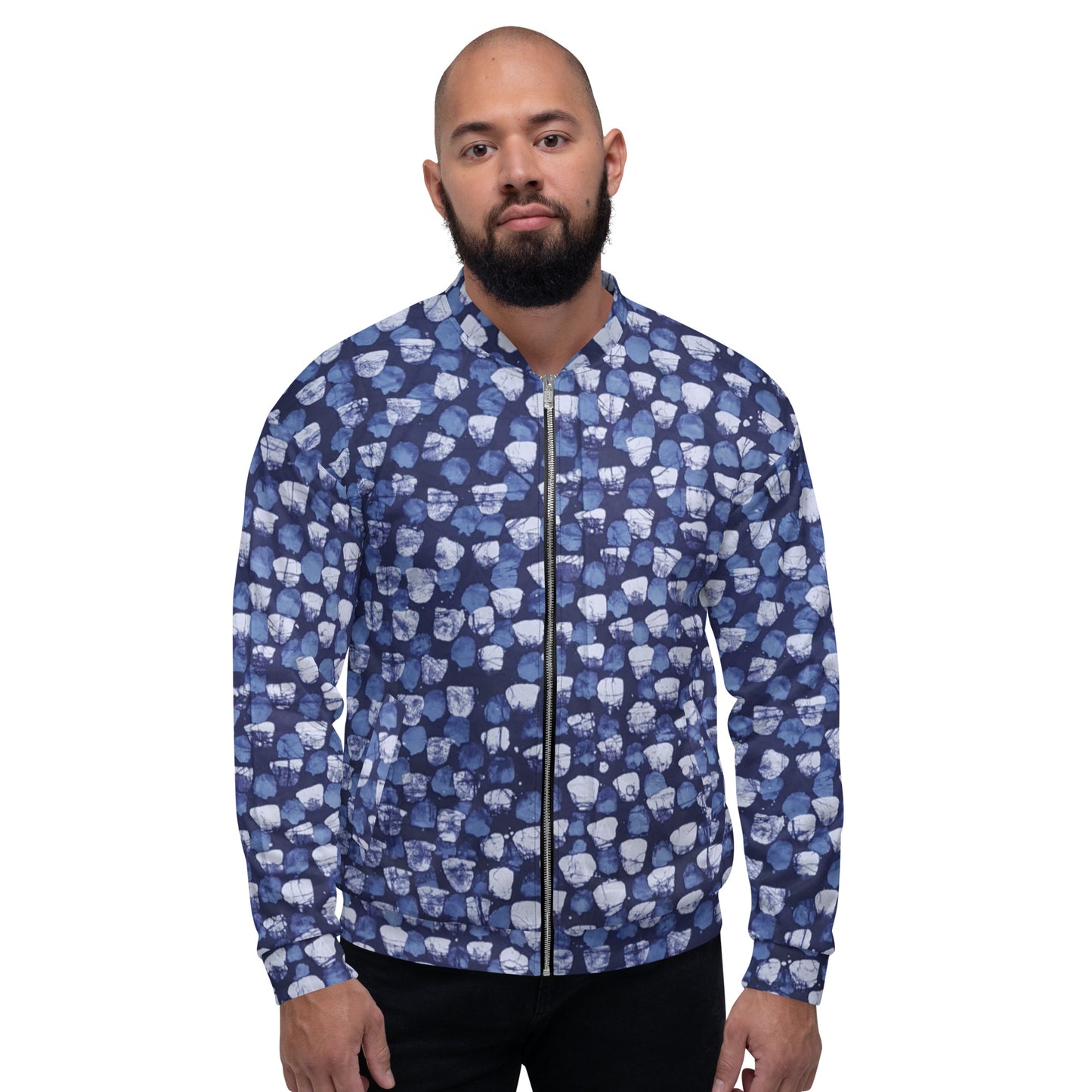 Blue Dotted Adire Unisex Bomber Jacket