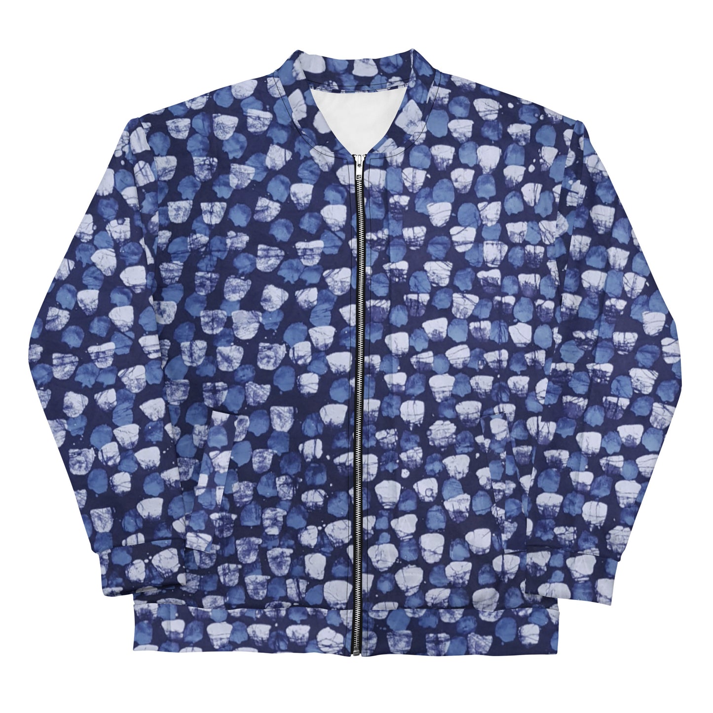 Blue Dotted Adire Unisex Bomber Jacket