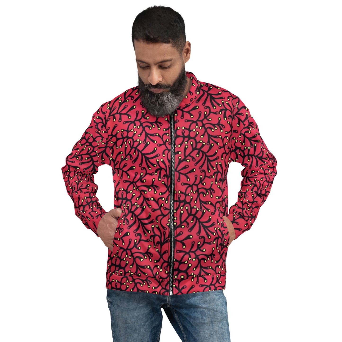 Red Yellow Polka Dots African Print Ankara Unisex Bomber Jacket