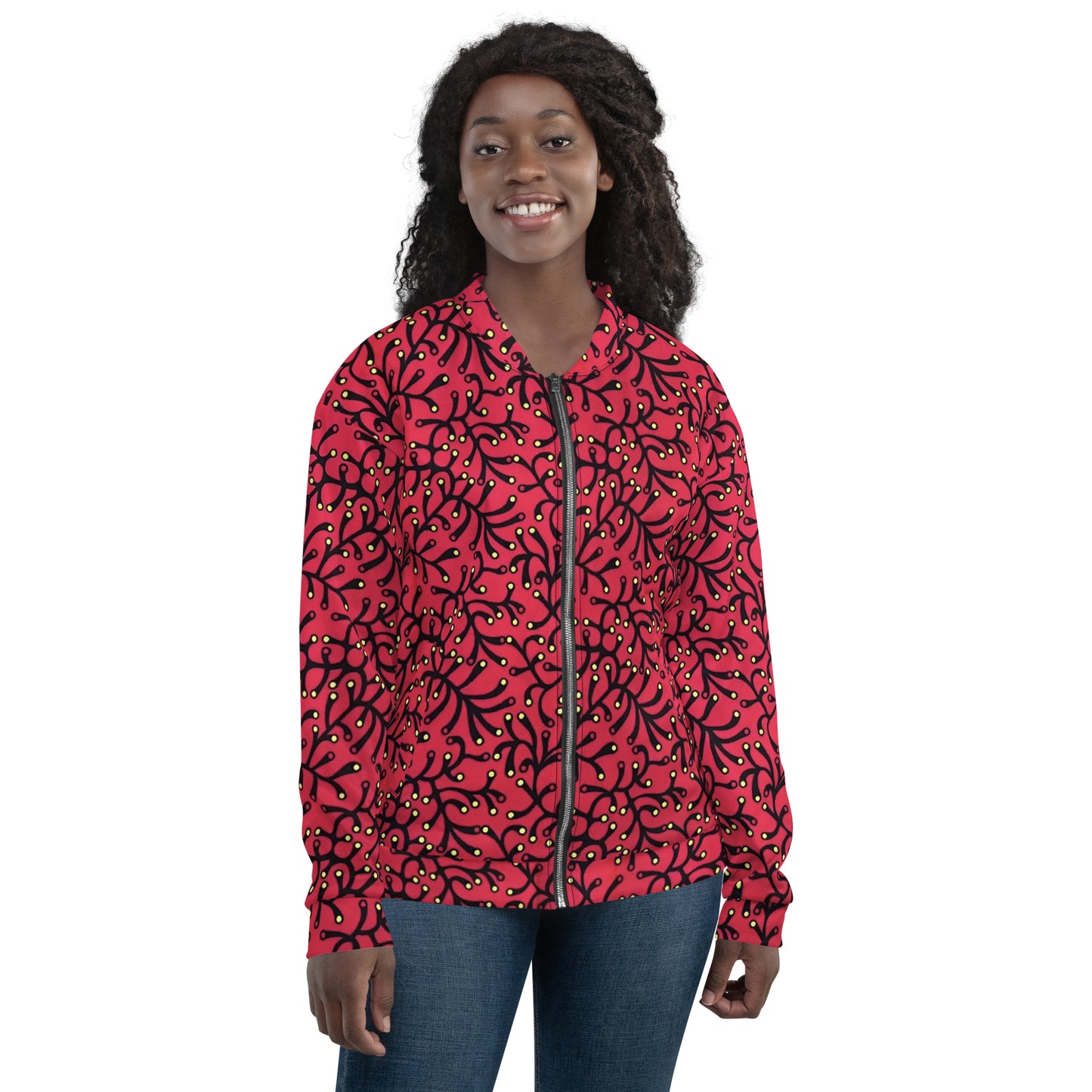 Red Yellow Polka Dots African Print Ankara Unisex Bomber Jacket