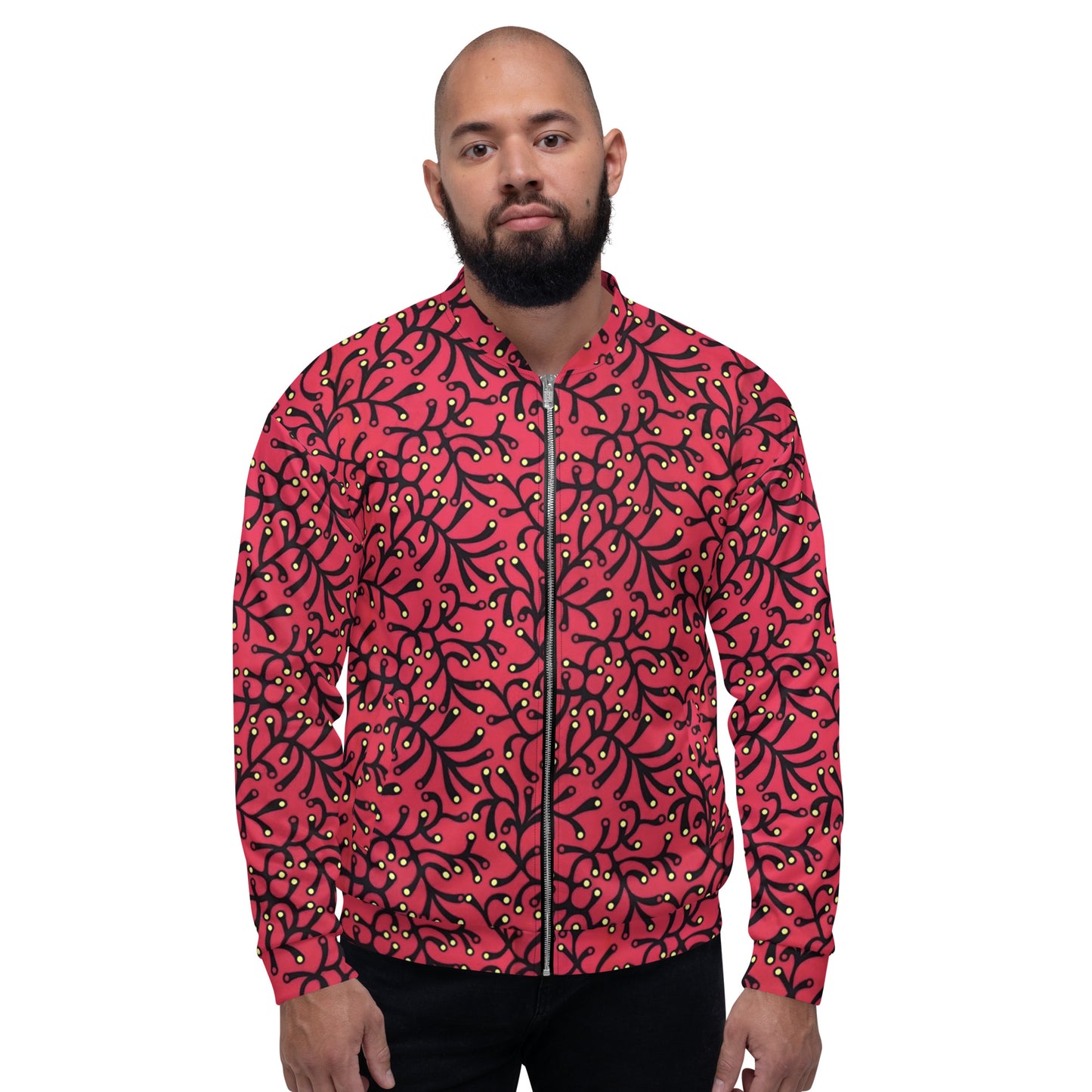 Red Yellow Polka Dots African Print Ankara Unisex Bomber Jacket