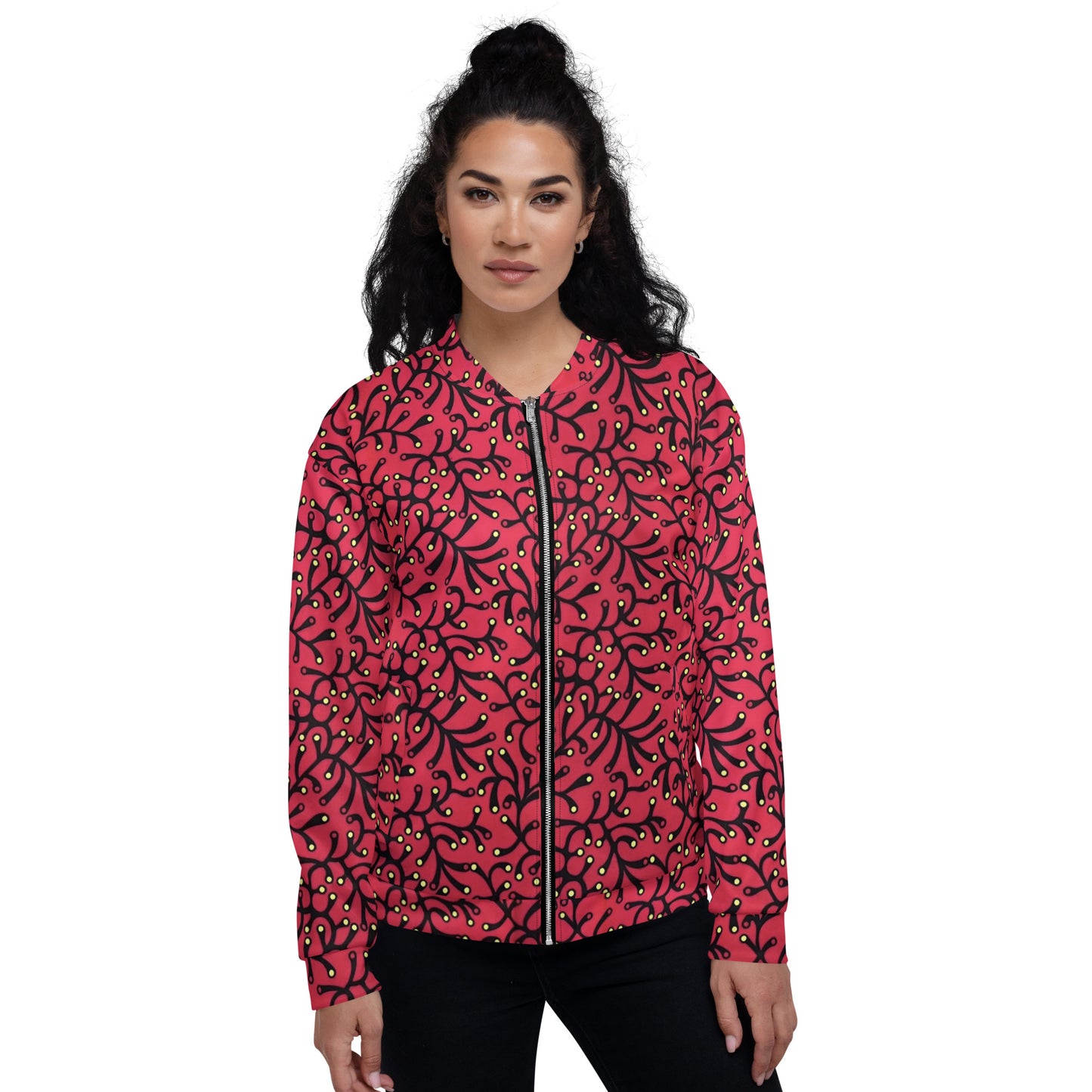 Red Yellow Polka Dots African Print Ankara Unisex Bomber Jacket