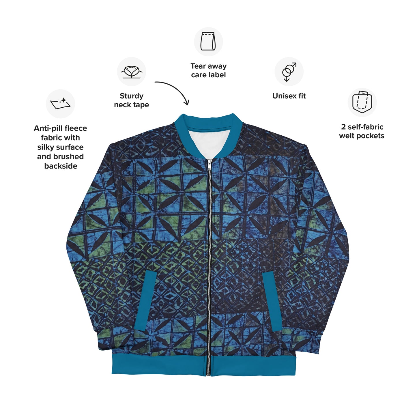 Green Blue Adire Unisex Bomber Jacket