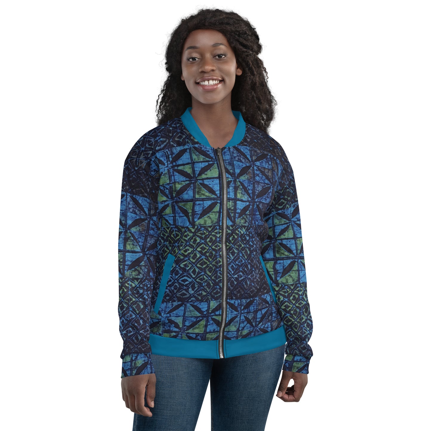 Green Blue Adire Unisex Bomber Jacket