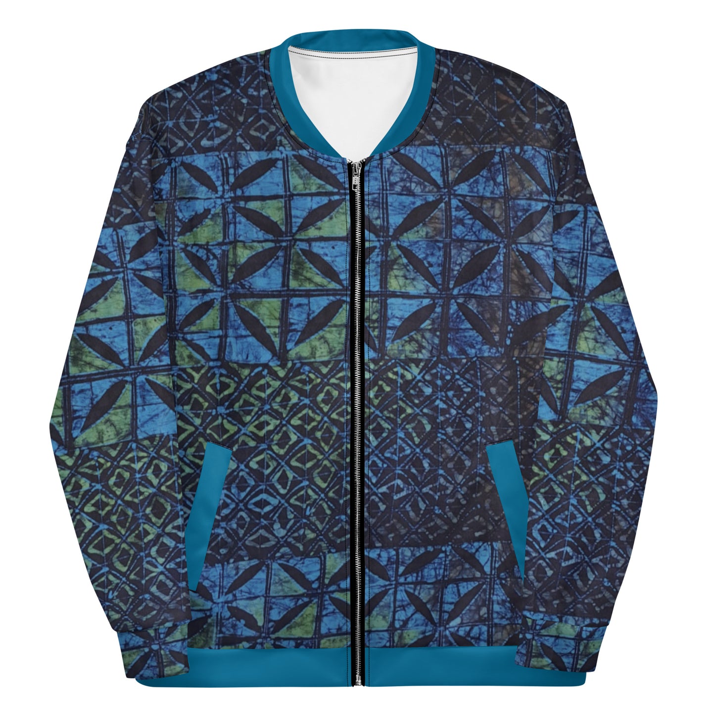 Green Blue Adire Unisex Bomber Jacket