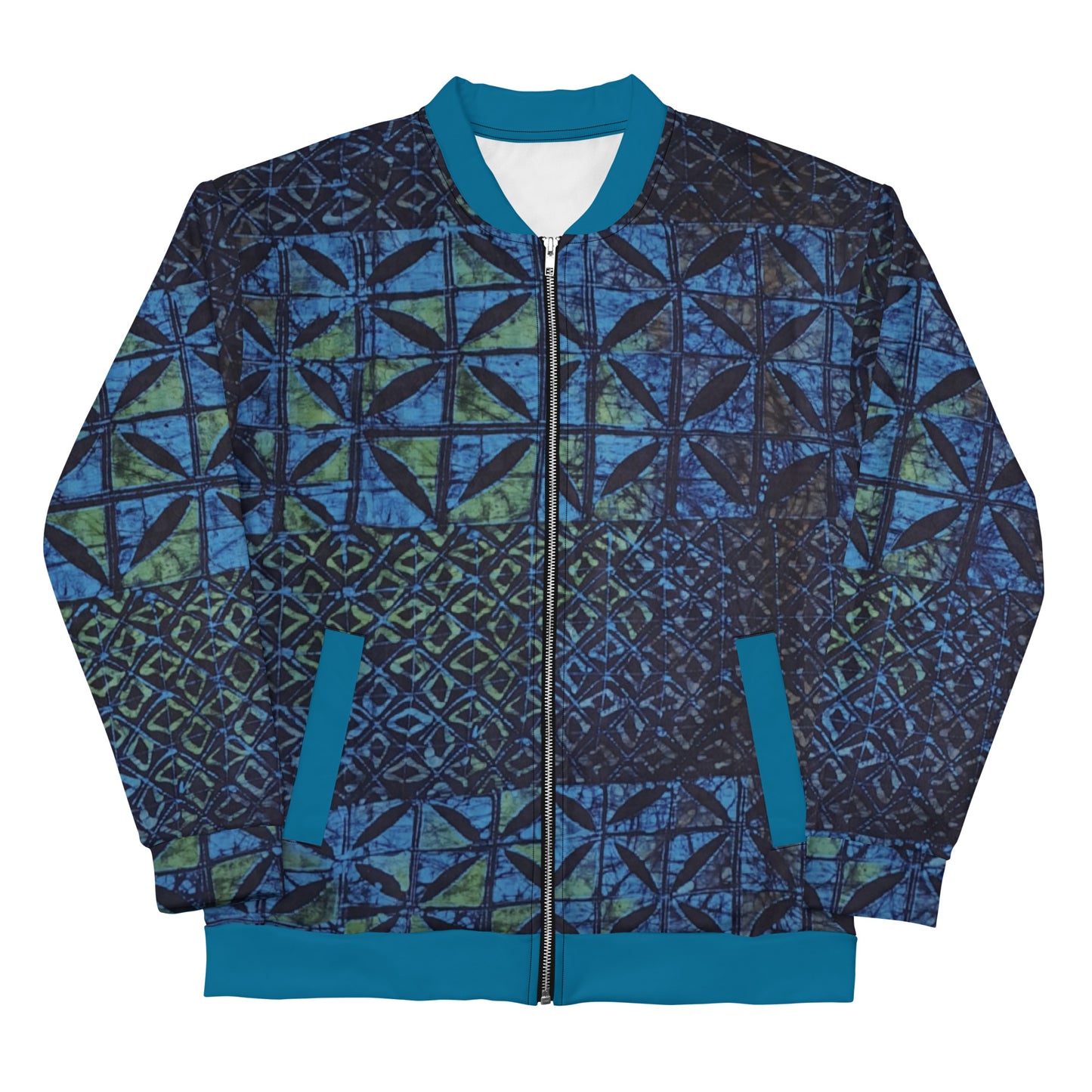 Green Blue Adire Unisex Bomber Jacket