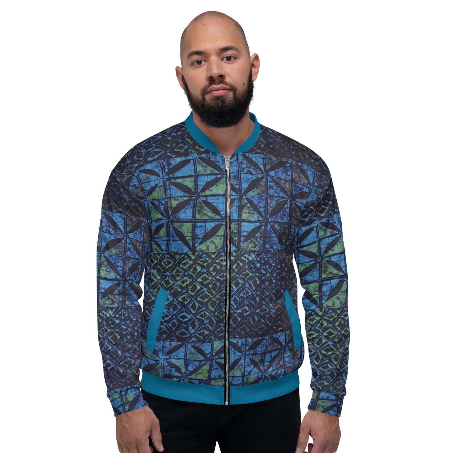 Green Blue Adire Unisex Bomber Jacket