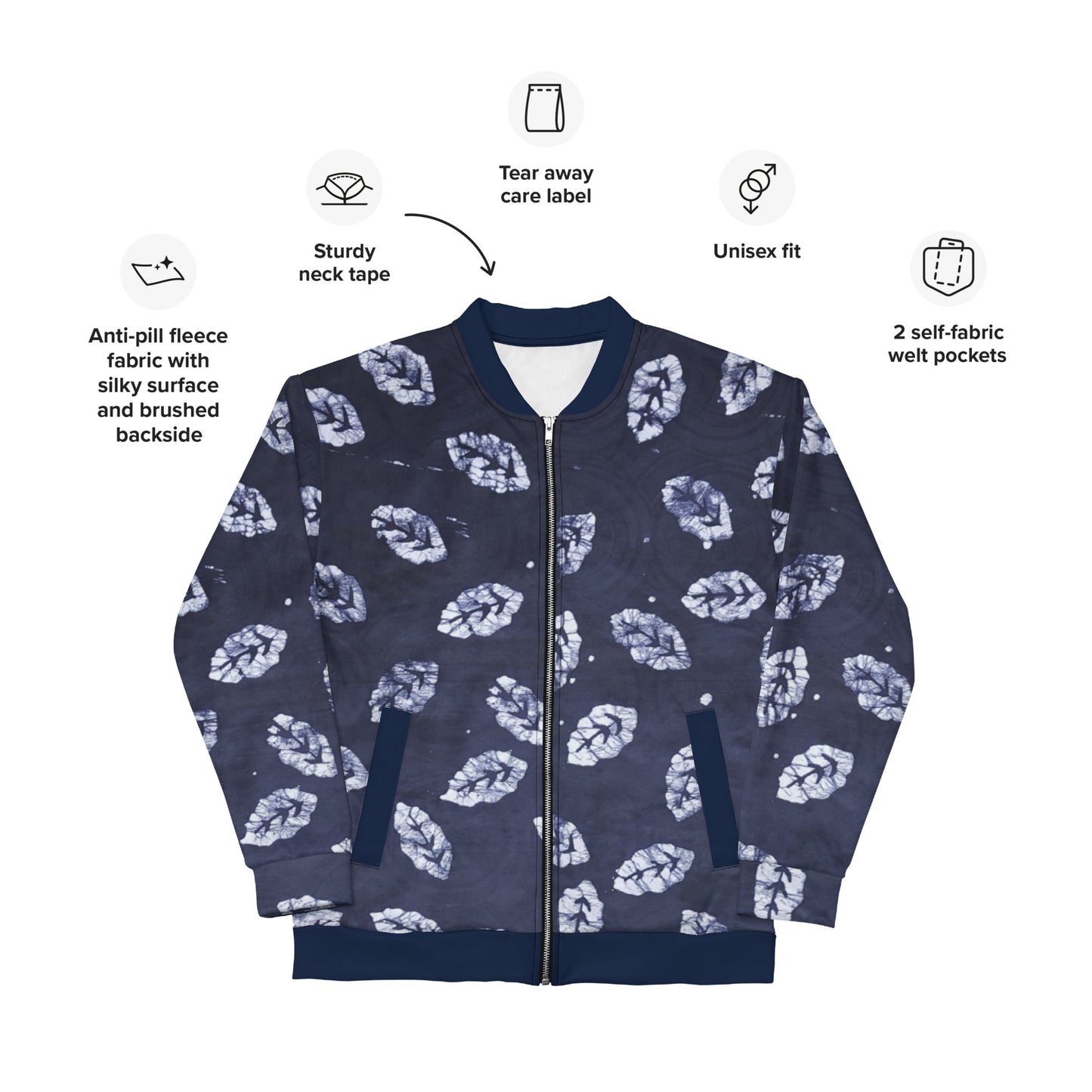 Indigo Leaf Adire Unisex Bomber Jacket