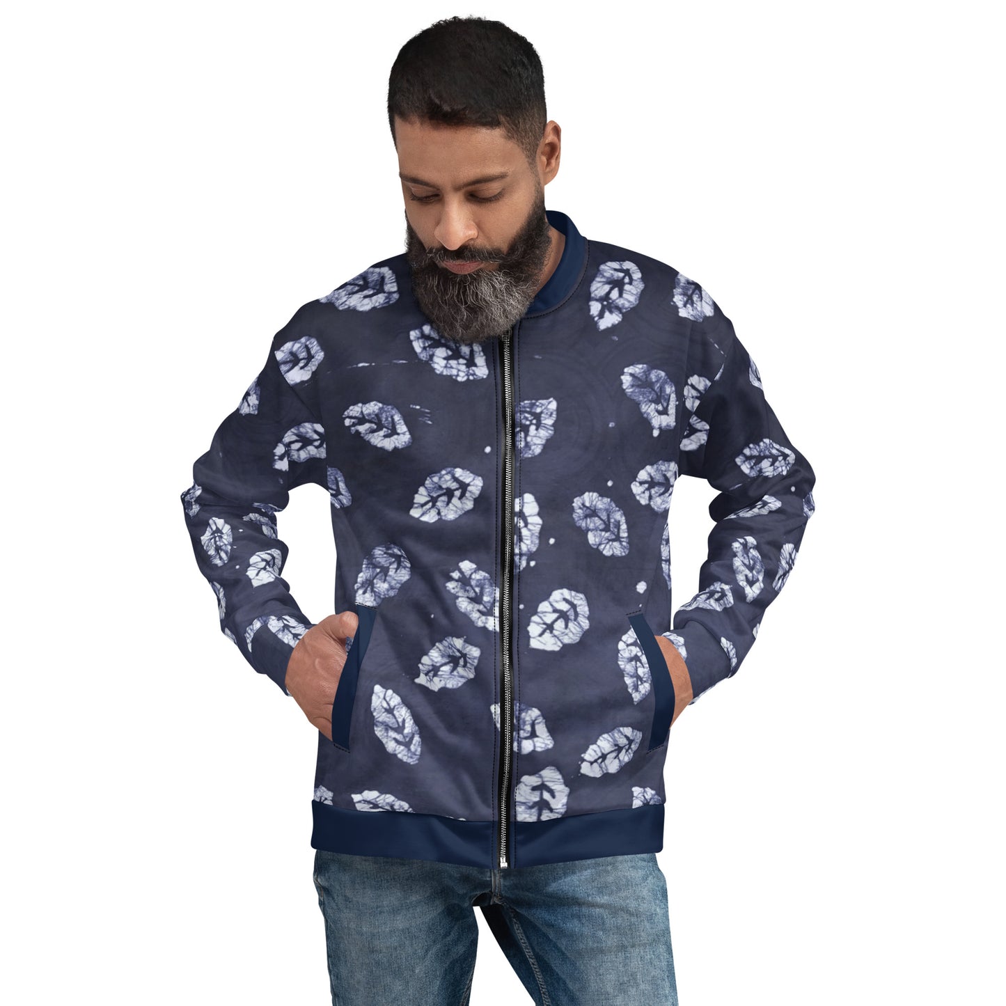 Indigo Leaf Adire Unisex Bomber Jacket