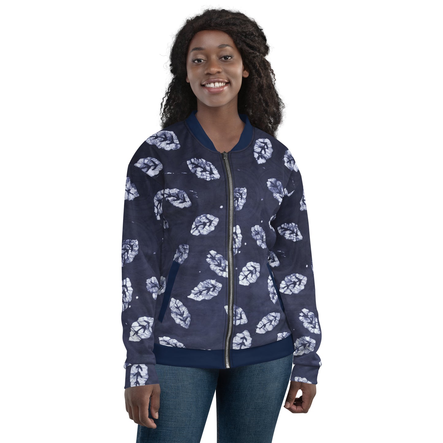 Indigo Leaf Adire Unisex Bomber Jacket