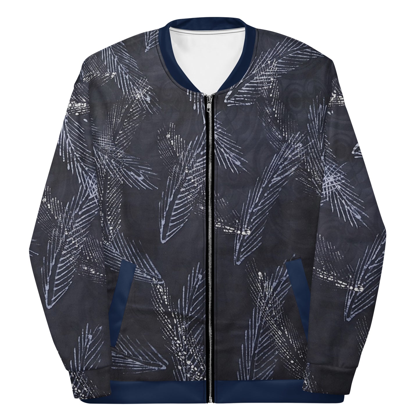 Dark Blue Leaf Adire Unisex Bomber Jacket