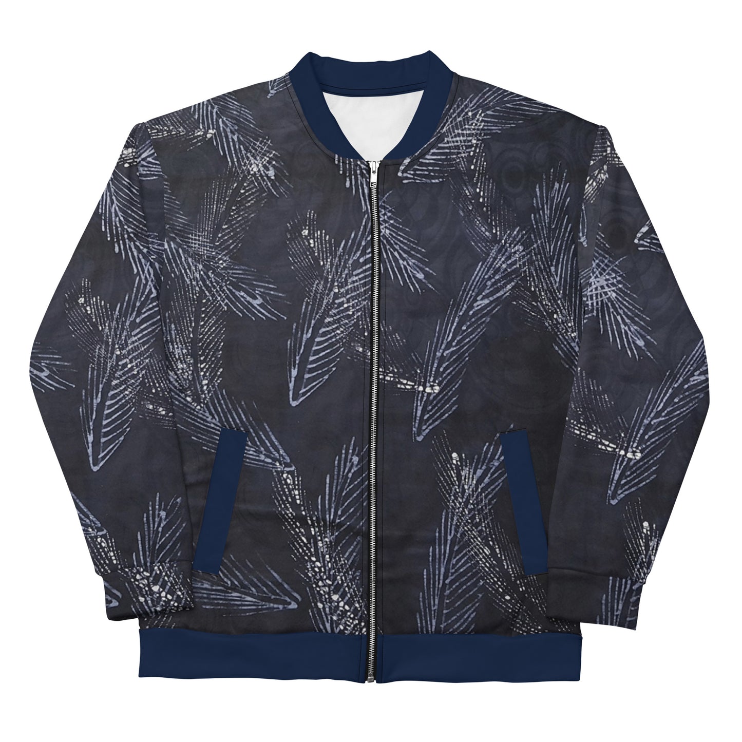 Dark Blue Leaf Adire Unisex Bomber Jacket