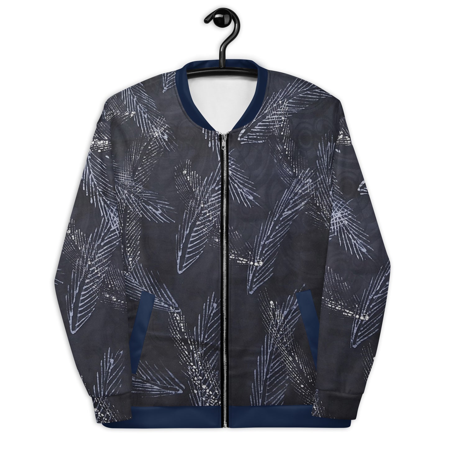 Dark Blue Leaf Adire Unisex Bomber Jacket