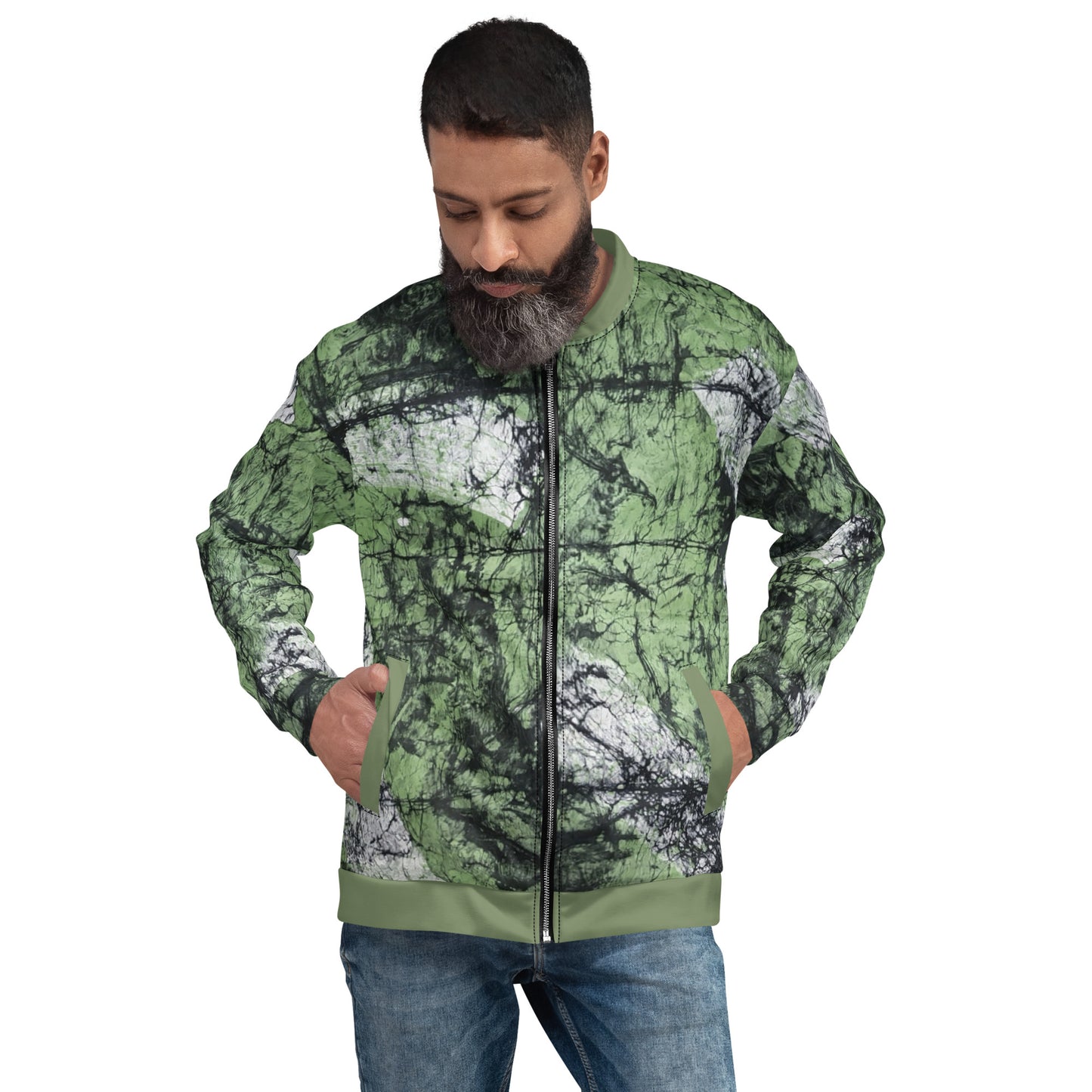 Lime Green Adire Unisex Bomber Jacket