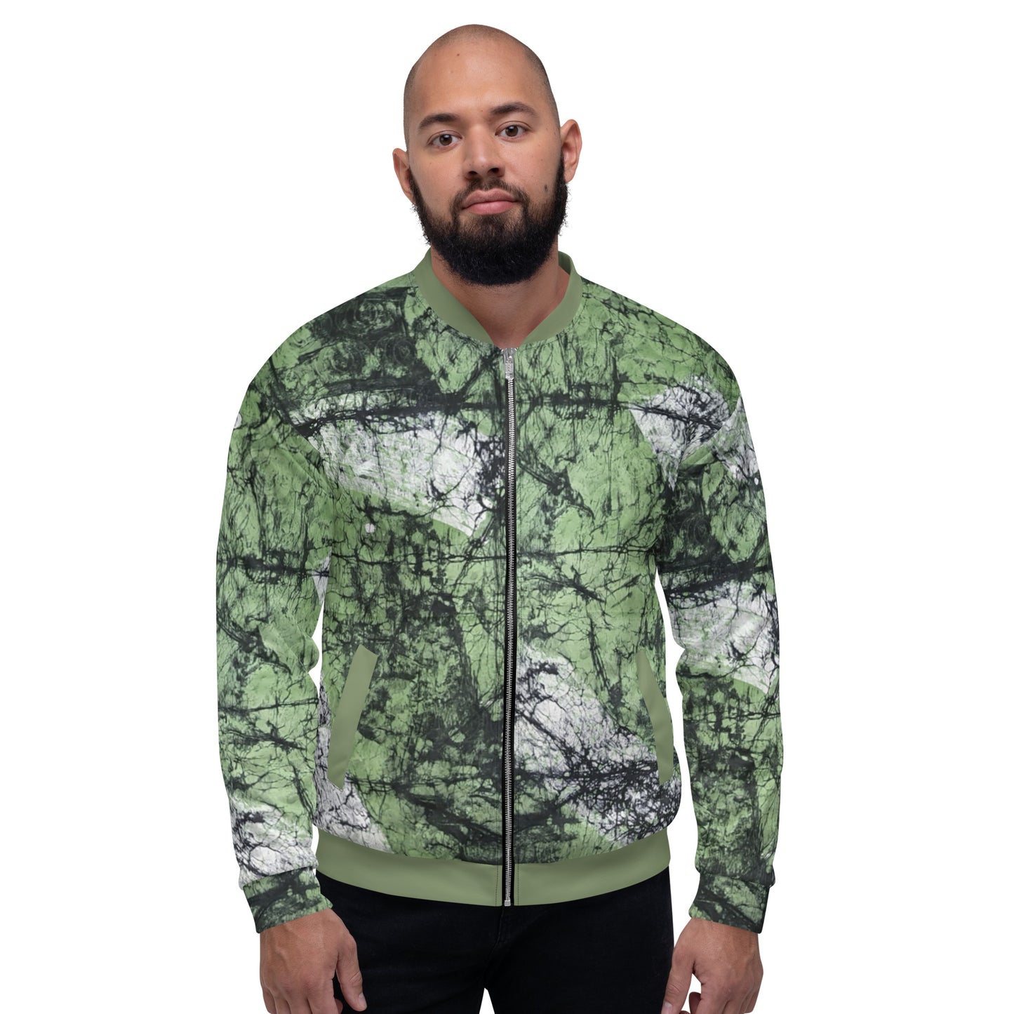 Lime Green Adire Unisex Bomber Jacket