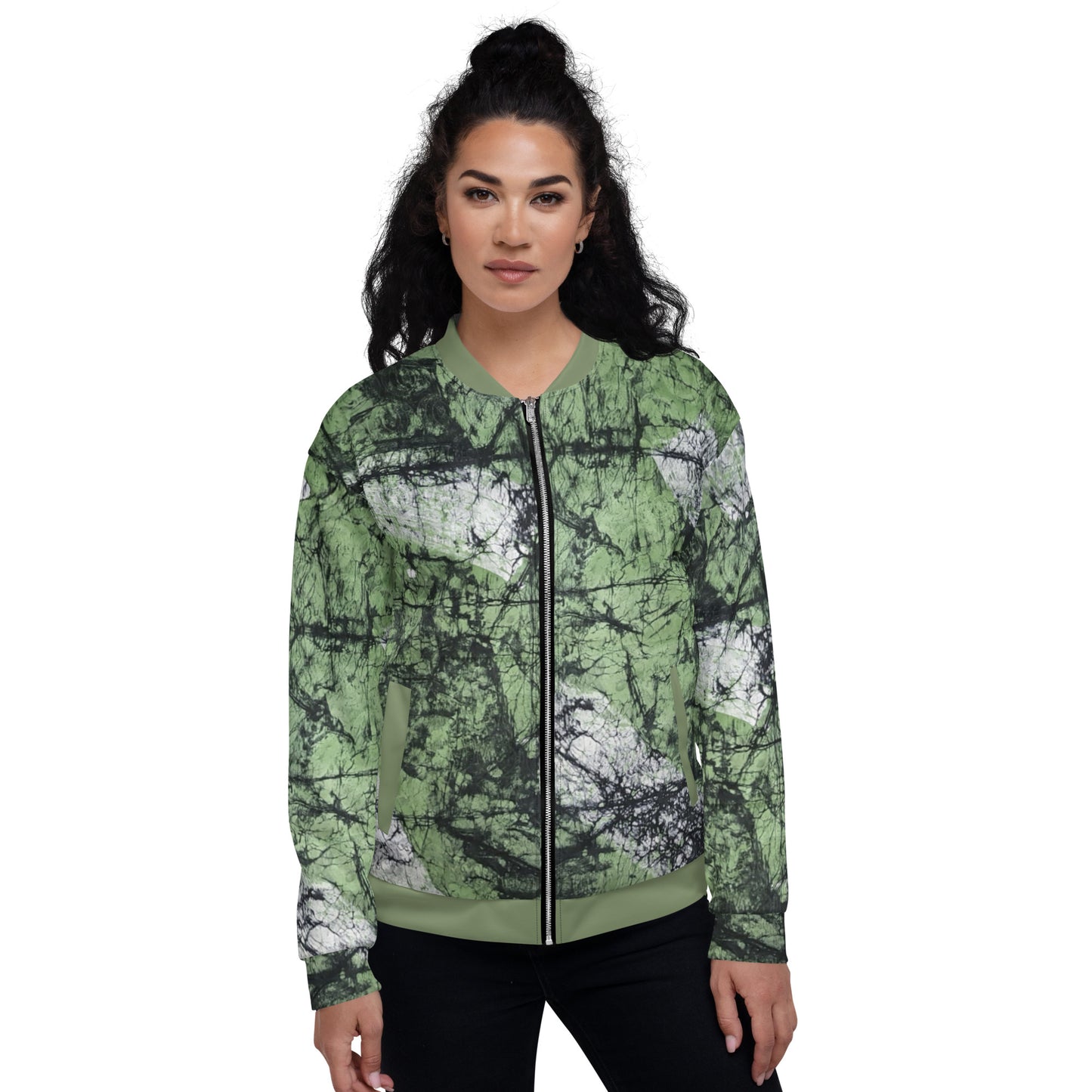 Lime Green Adire Unisex Bomber Jacket