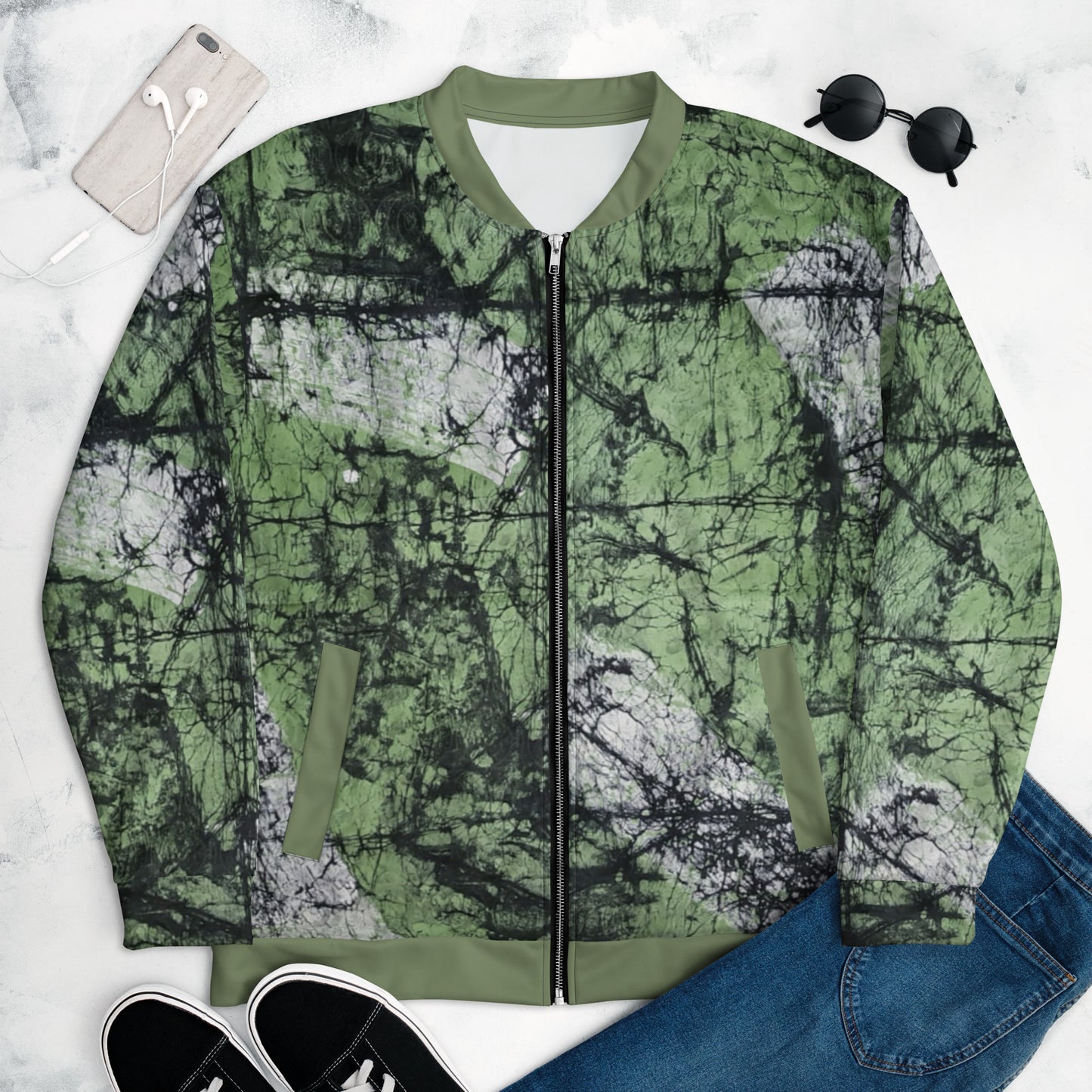 Lime Green Adire Unisex Bomber Jacket