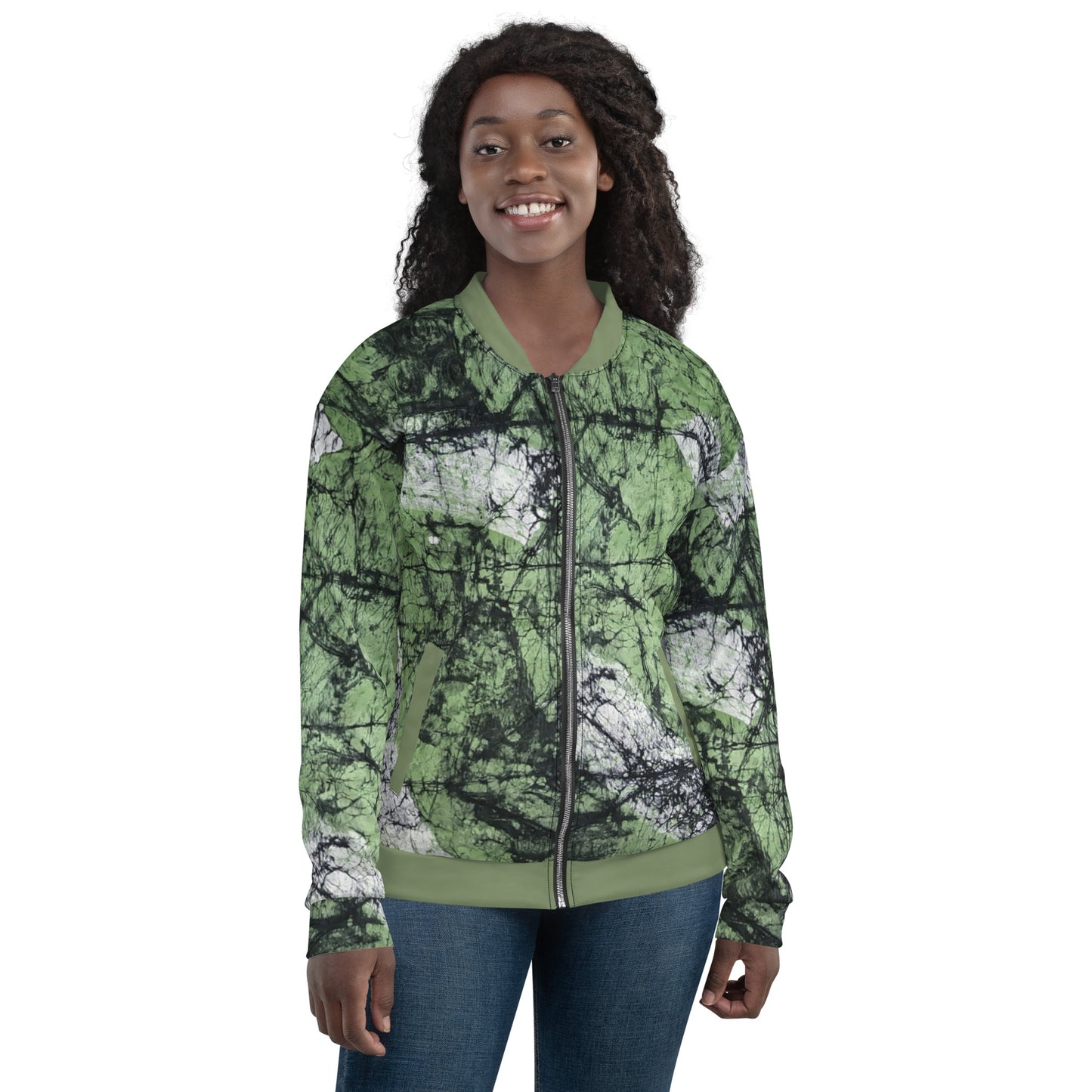 Lime Green Adire Unisex Bomber Jacket