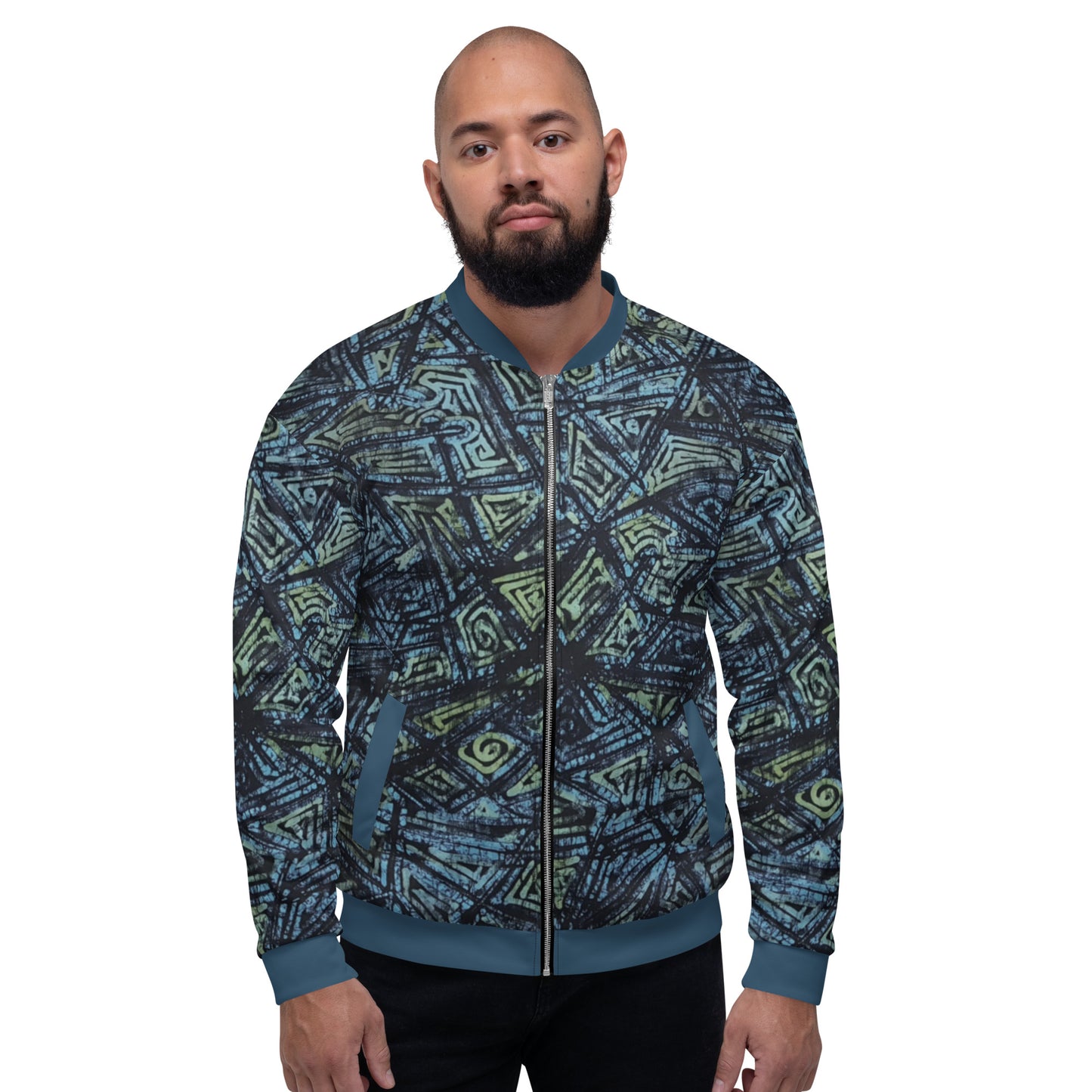 Indigo Green Turquoise Adire Unisex Bomber Jacket