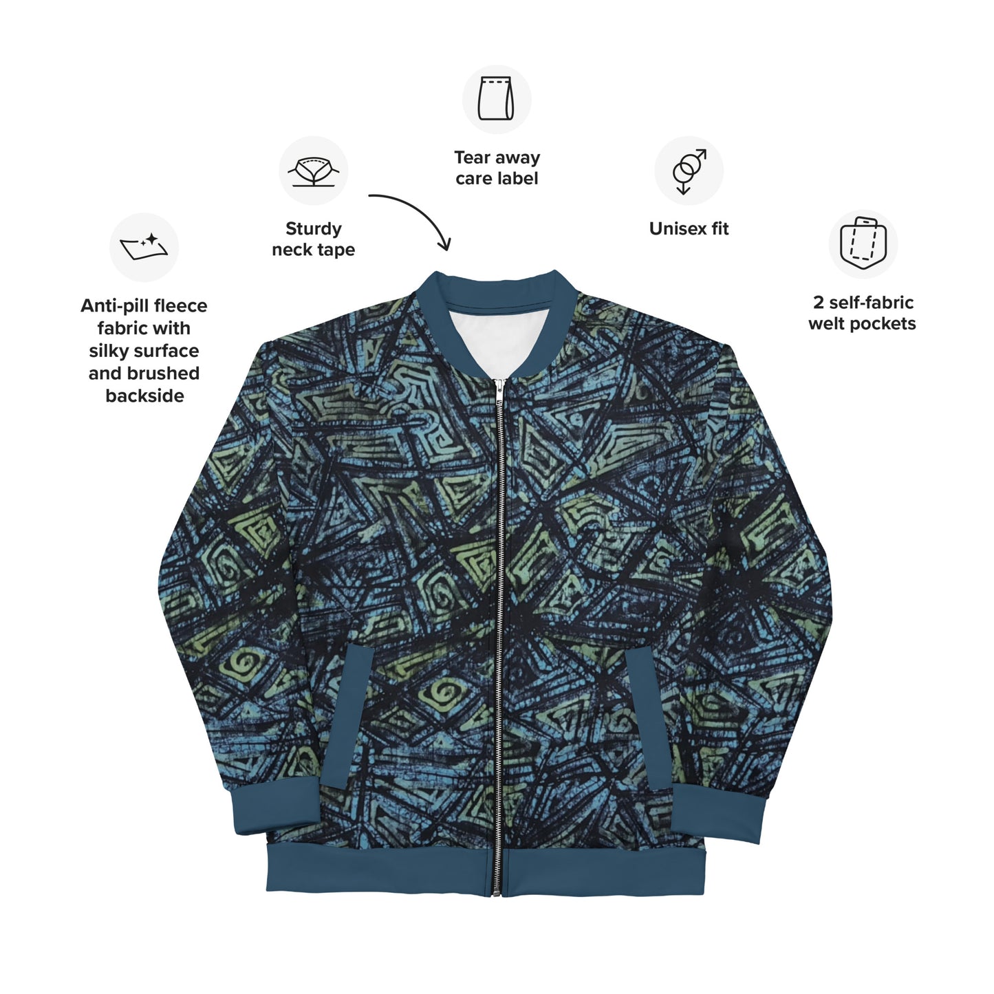 Indigo Green Turquoise Adire Unisex Bomber Jacket