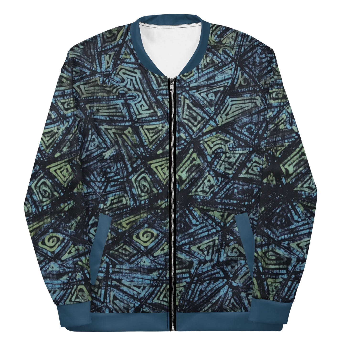 Indigo Green Turquoise Adire Unisex Bomber Jacket