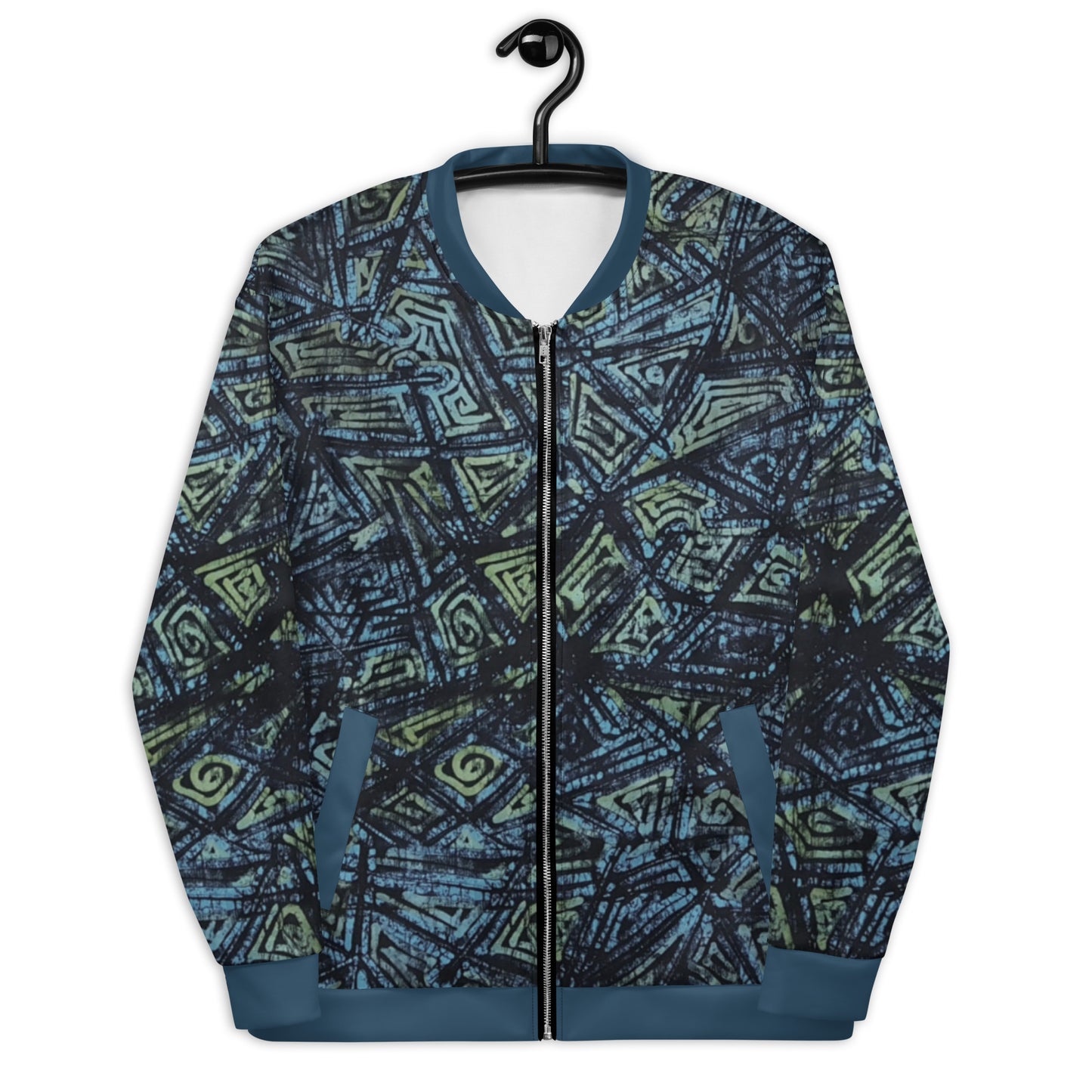 Indigo Green Turquoise Adire Unisex Bomber Jacket