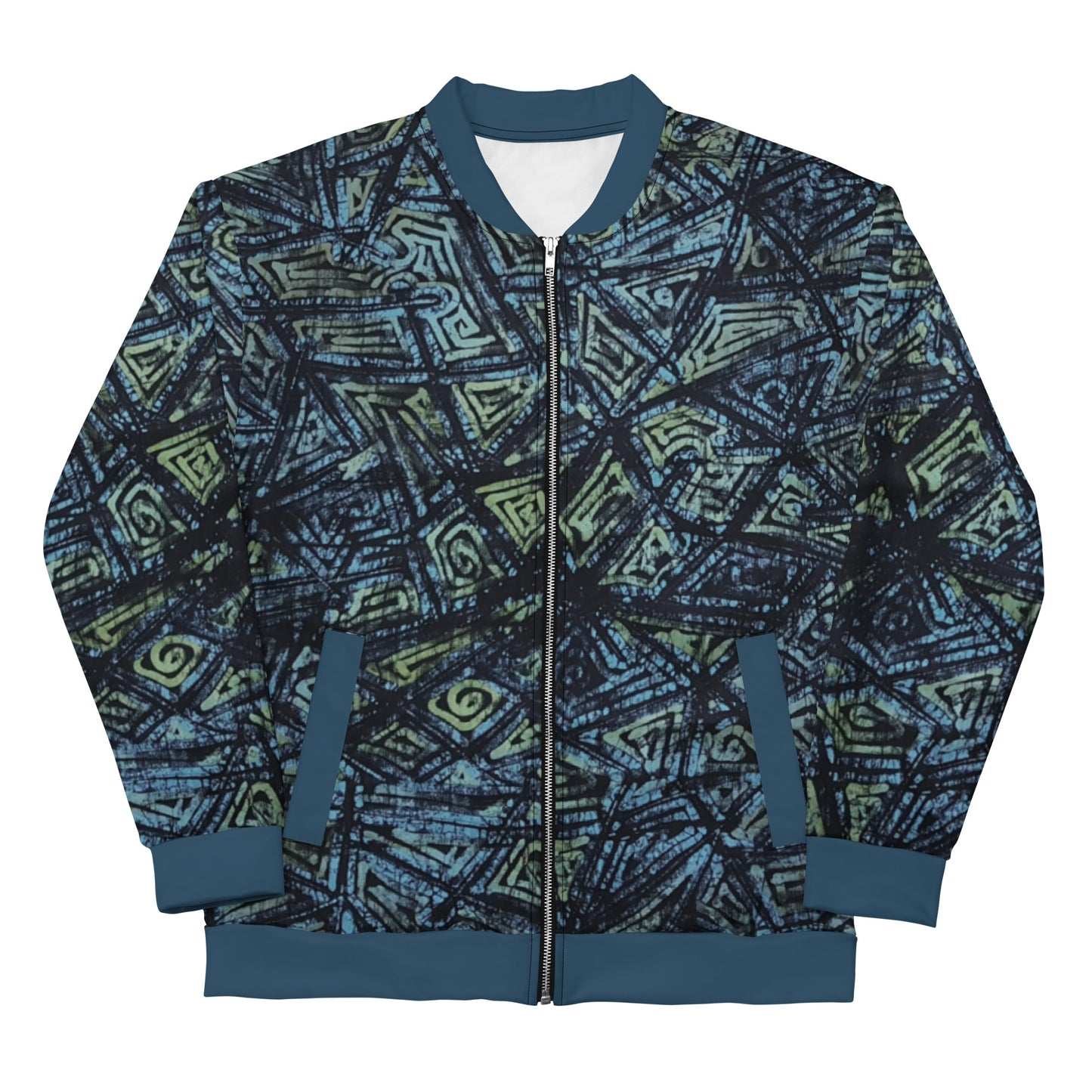 Indigo Green Turquoise Adire Unisex Bomber Jacket