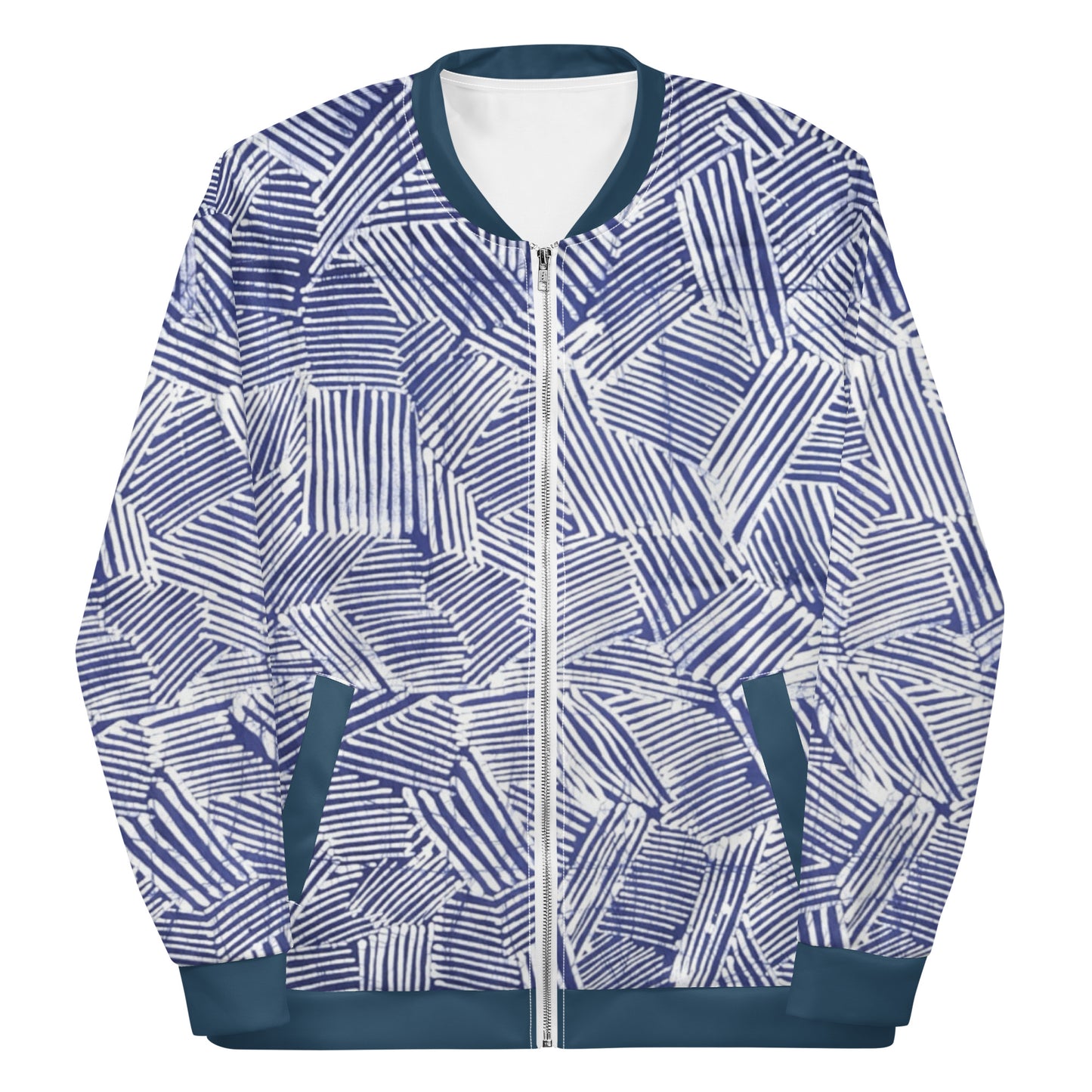 Blue & White Stripe Adire Unisex Bomber Jacket