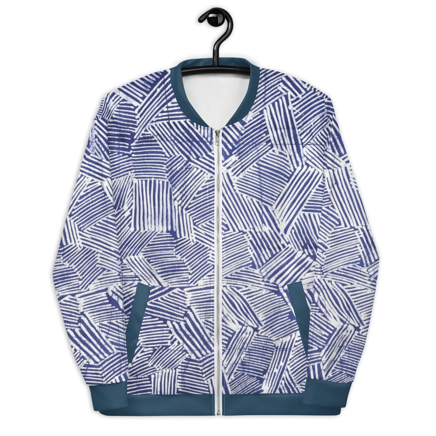 Blue & White Stripe Adire Unisex Bomber Jacket