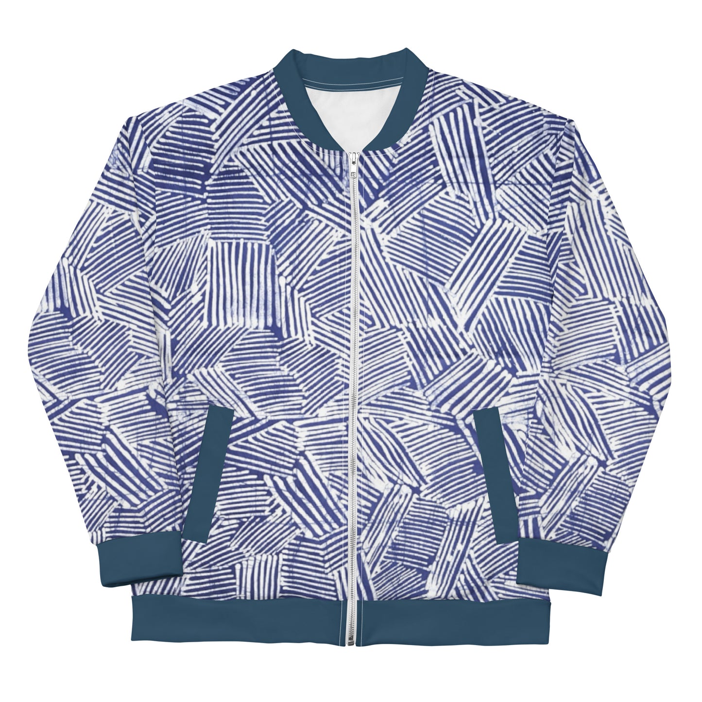 Blue & White Stripe Adire Unisex Bomber Jacket