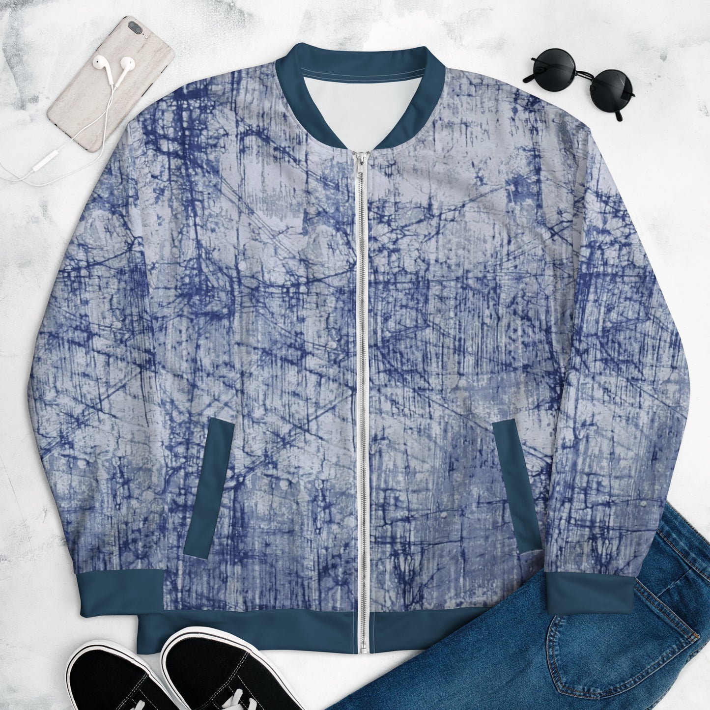 Blue Marble Adire Unisex Bomber Jacket