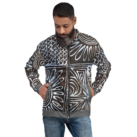 Abstract Cyan Blue Adire Unisex Bomber Jacket