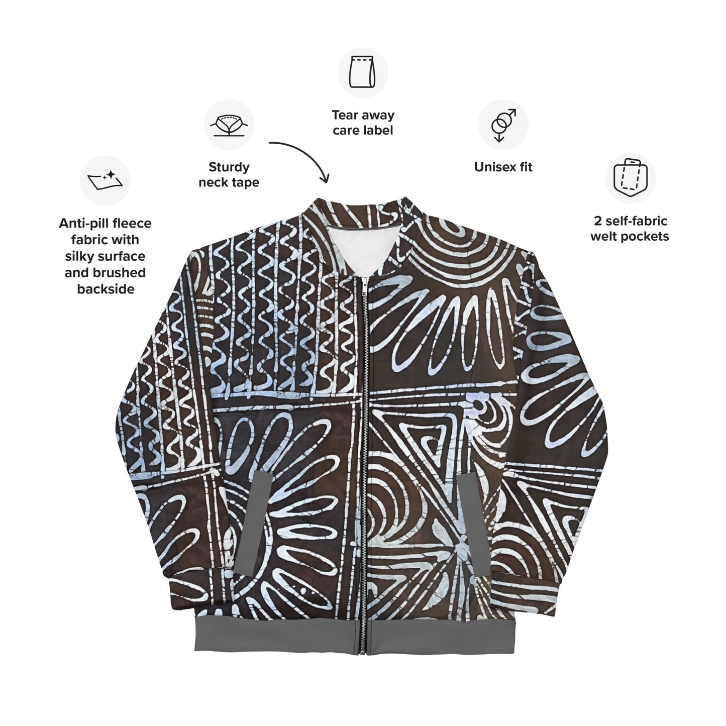 Abstract Cyan Blue Adire Unisex Bomber Jacket