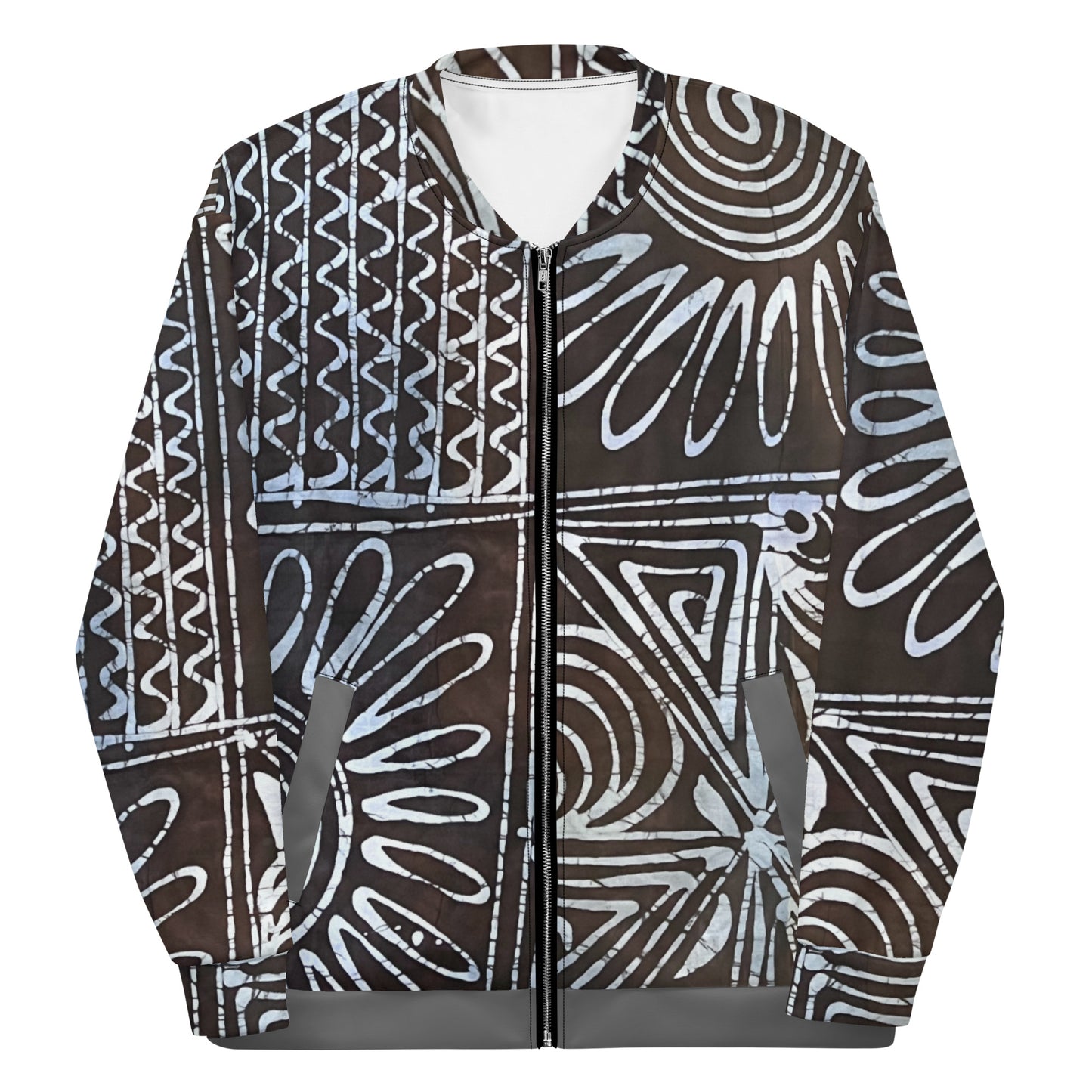 Abstract Cyan Blue Adire Unisex Bomber Jacket