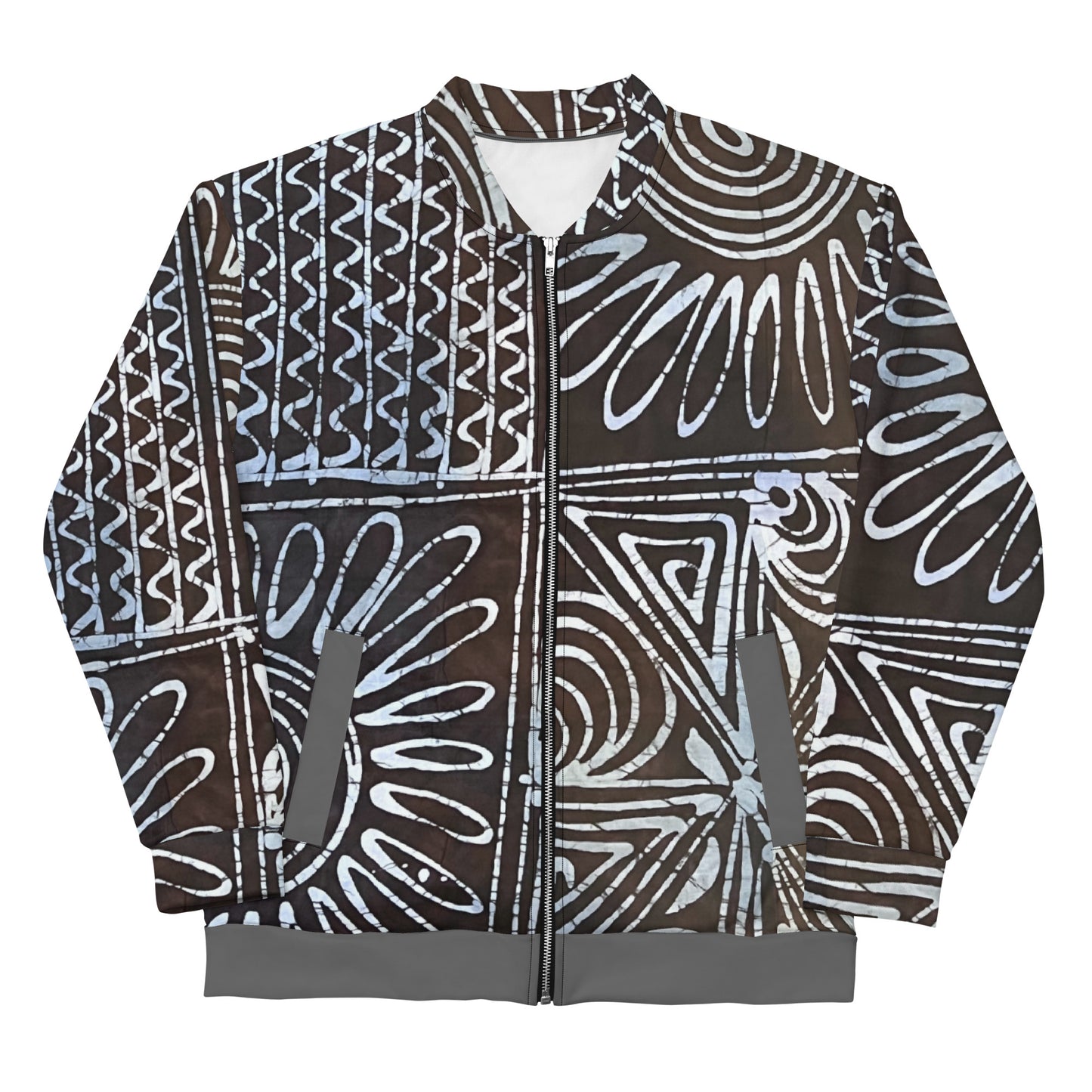 Abstract Cyan Blue Adire Unisex Bomber Jacket