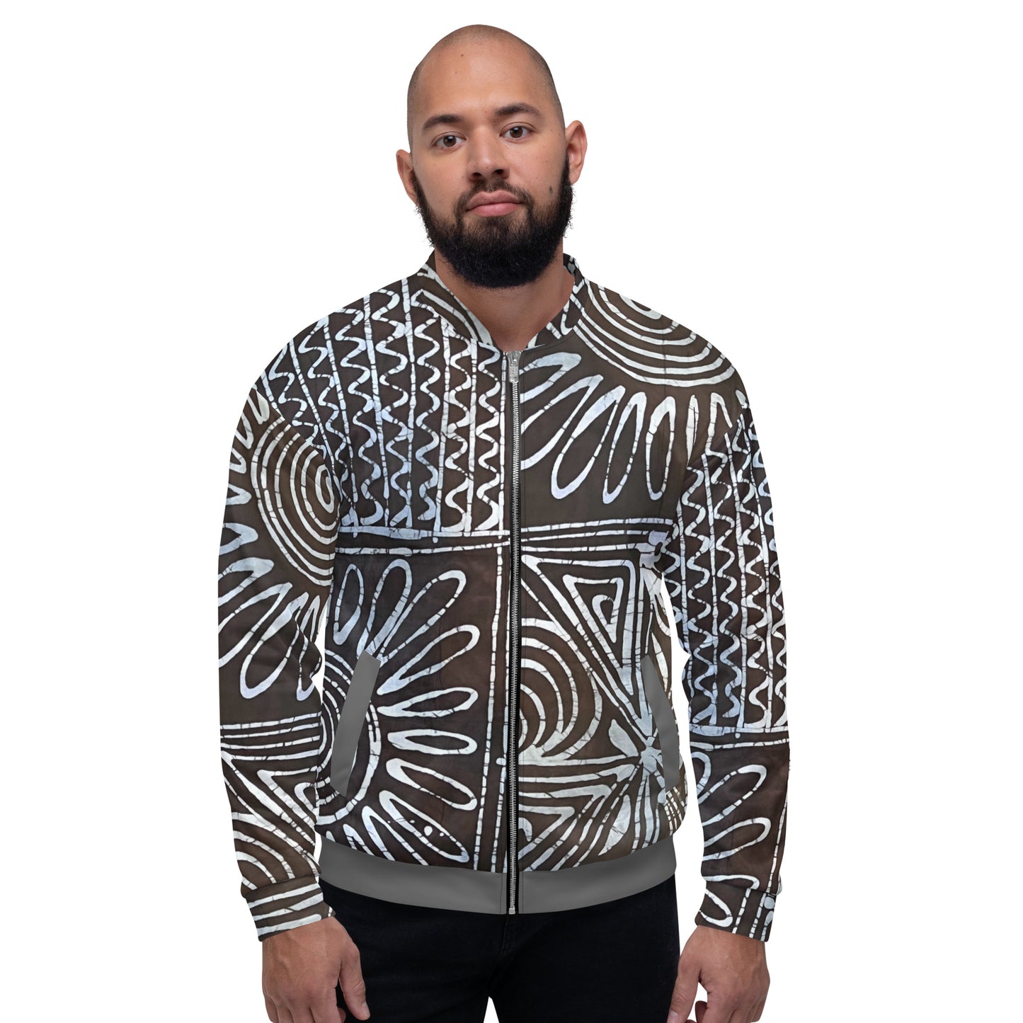 Abstract Cyan Blue Adire Unisex Bomber Jacket