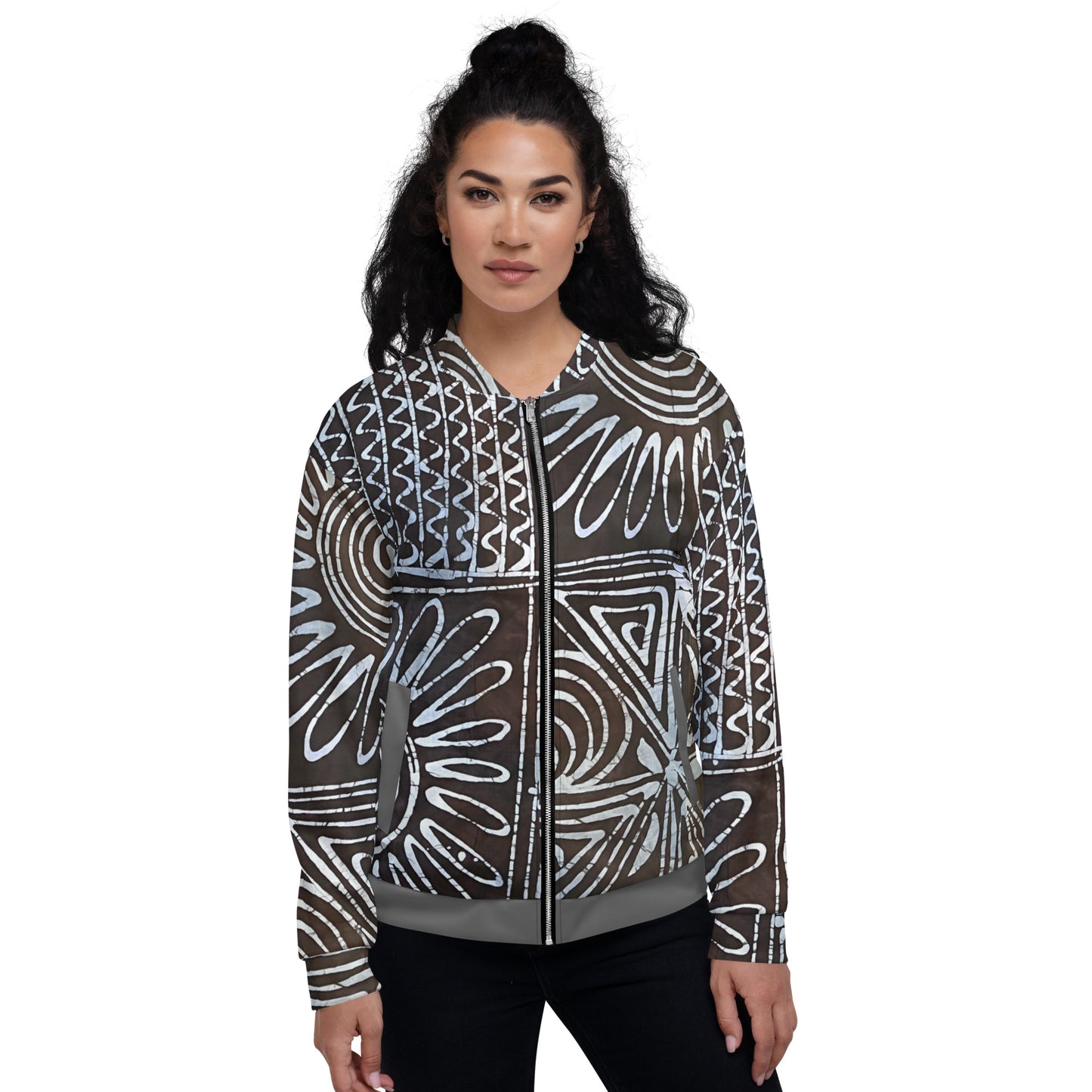 Abstract Cyan Blue Adire Unisex Bomber Jacket