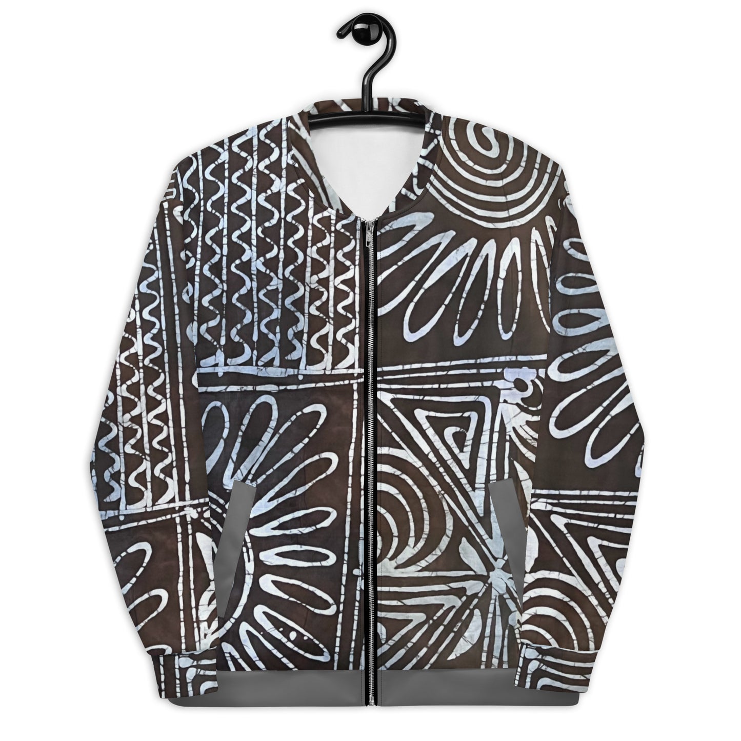 Abstract Cyan Blue Adire Unisex Bomber Jacket